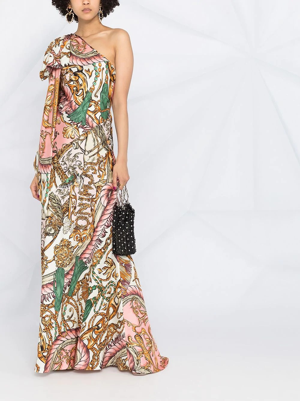 baroque-print one-shoulder dress - 2