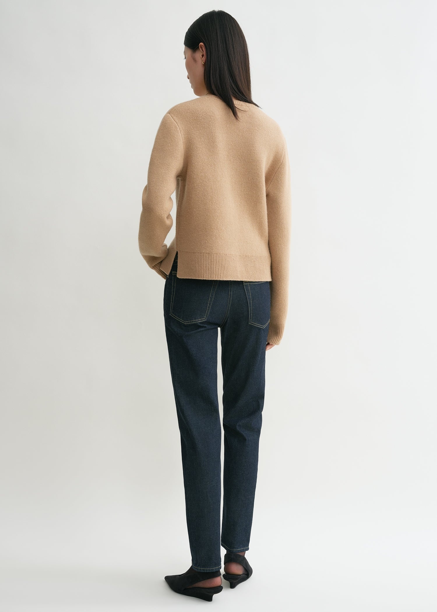 Cropped crew-neck knit camel - 4