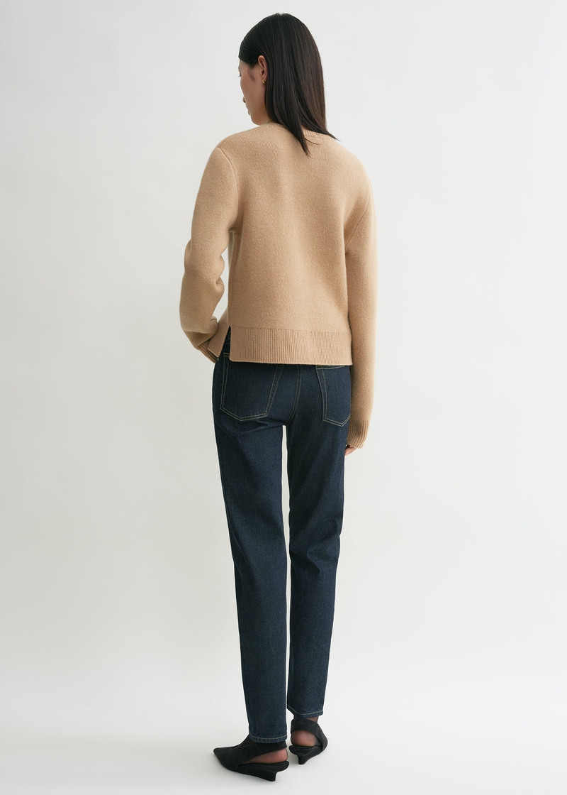 Cropped crew-neck knit camel 4