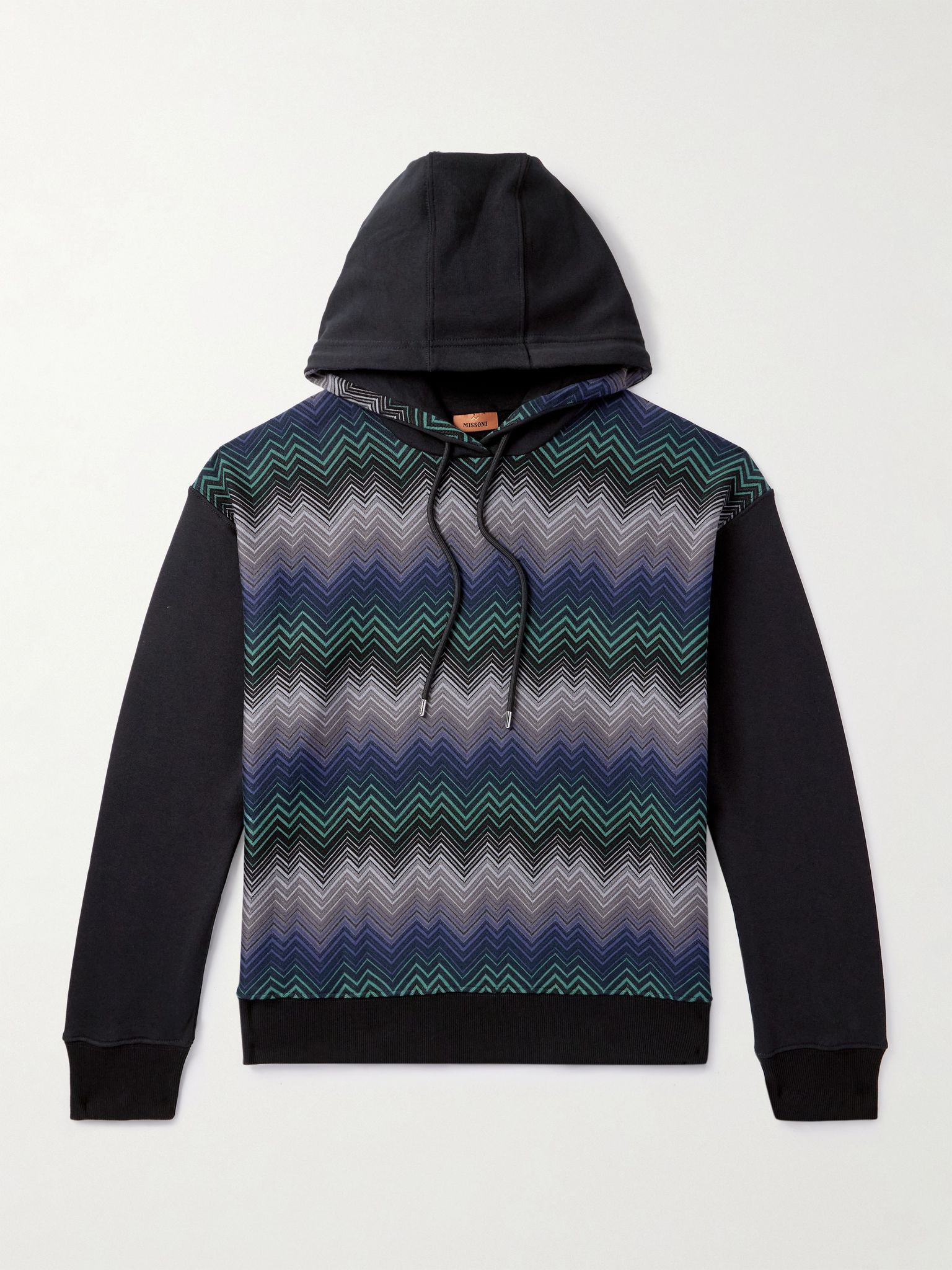 Jacquard-Panelled Cotton-Jersey Hoodie Black - 1