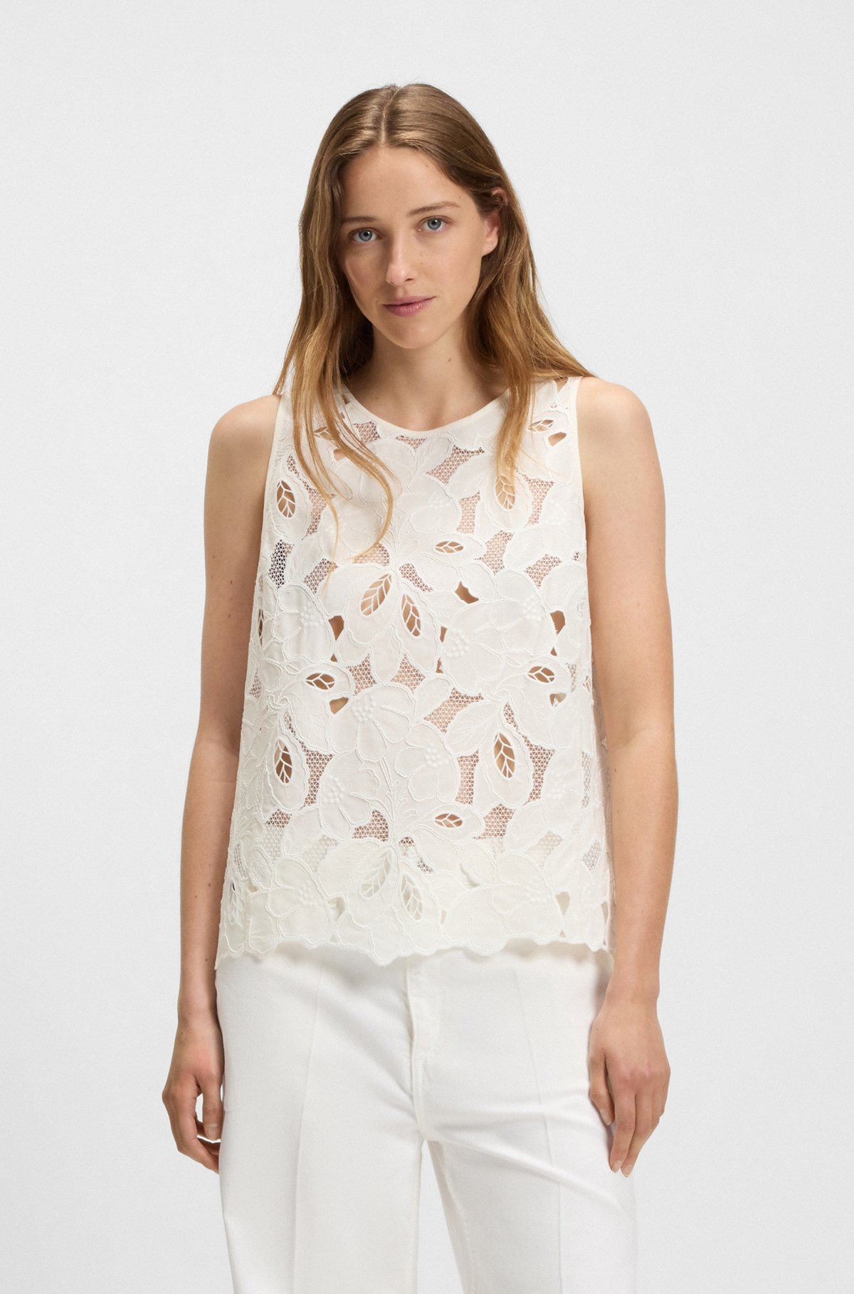 SLEEVELESS BLOUSE WITH BRODERIE ANGLAISE - 2