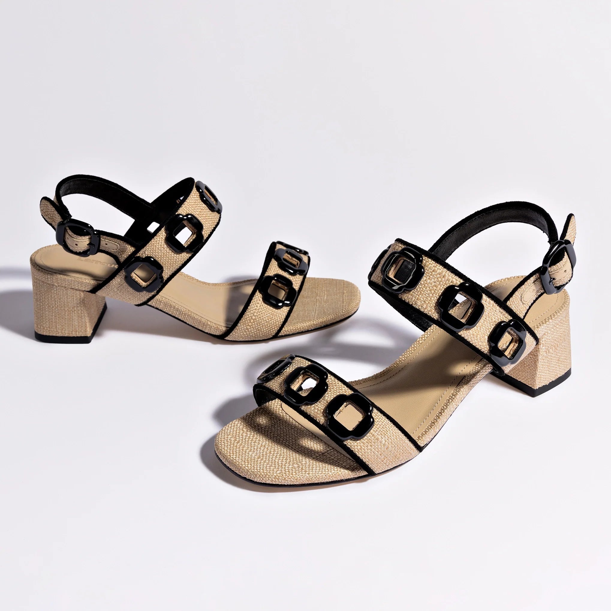 Larroude - Larroude Milan Sandal In Beige Raffia Black-Trim - 5