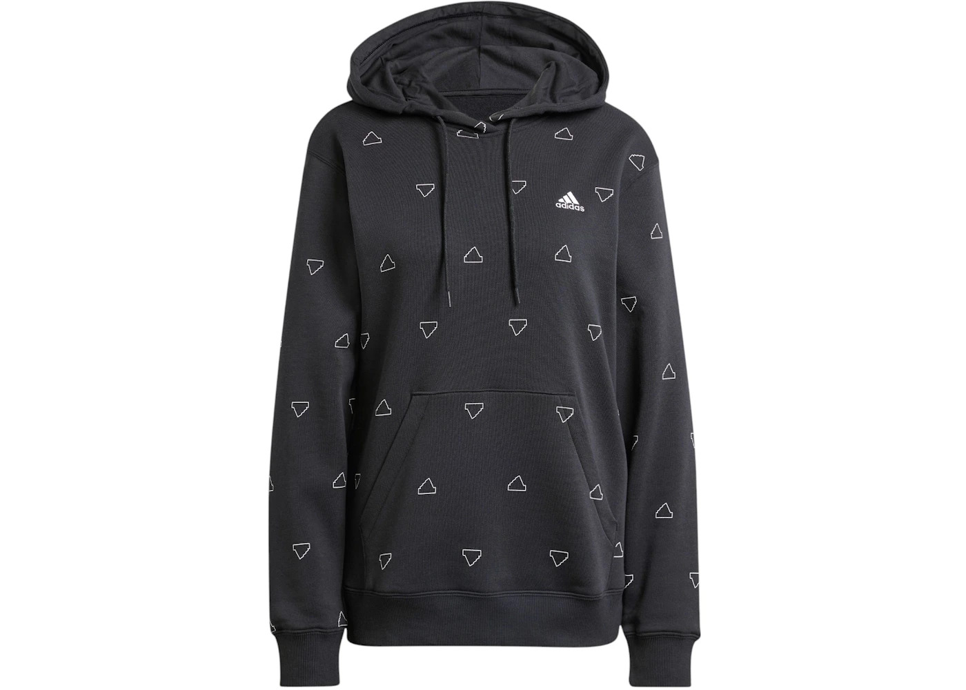 adidas Essentials Monogram Regular Fleece Graphic Hoodie Black - 1
