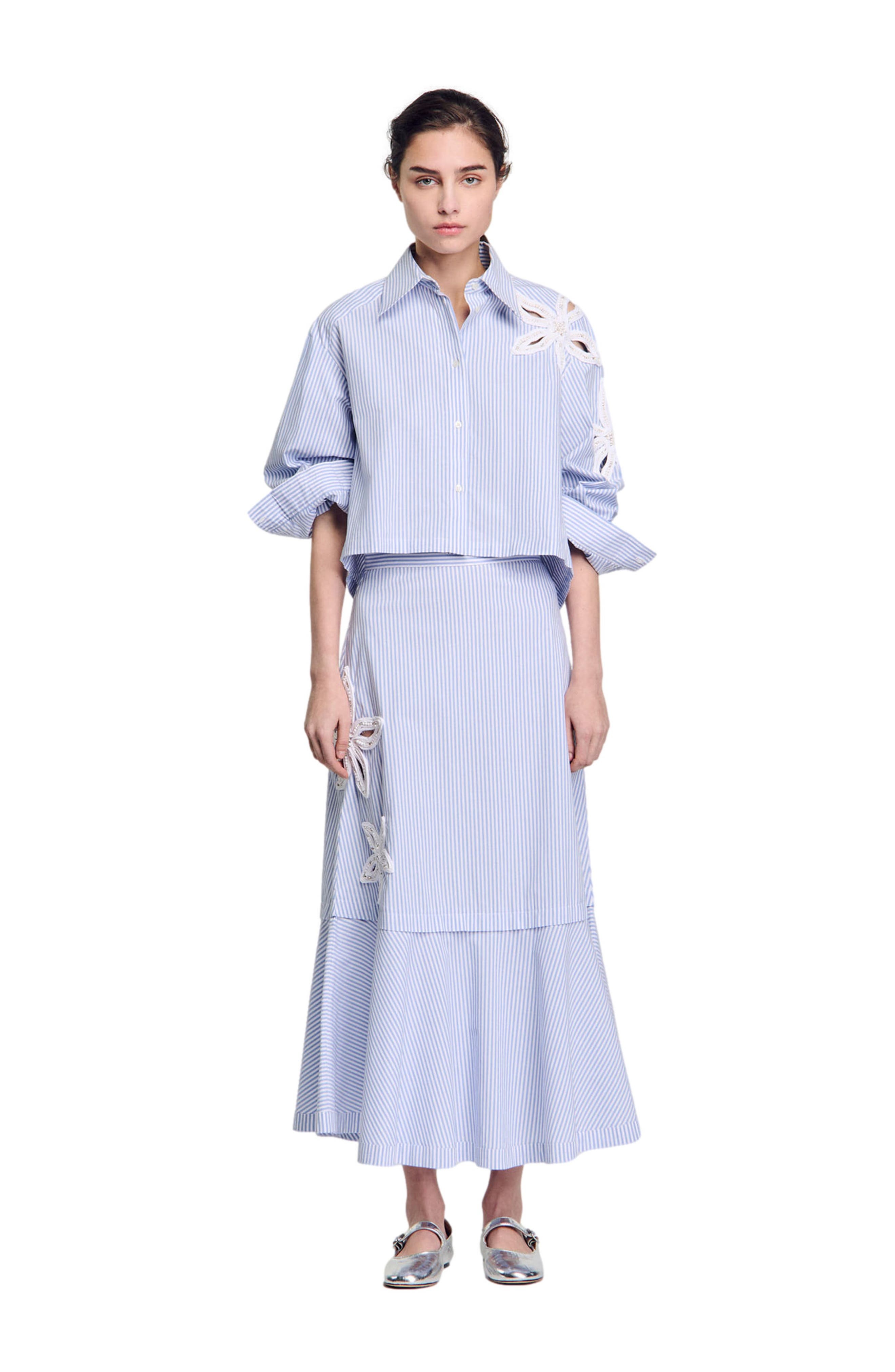 SANDRO Long striped skirt in Sky Blue at Nordstrom - 3