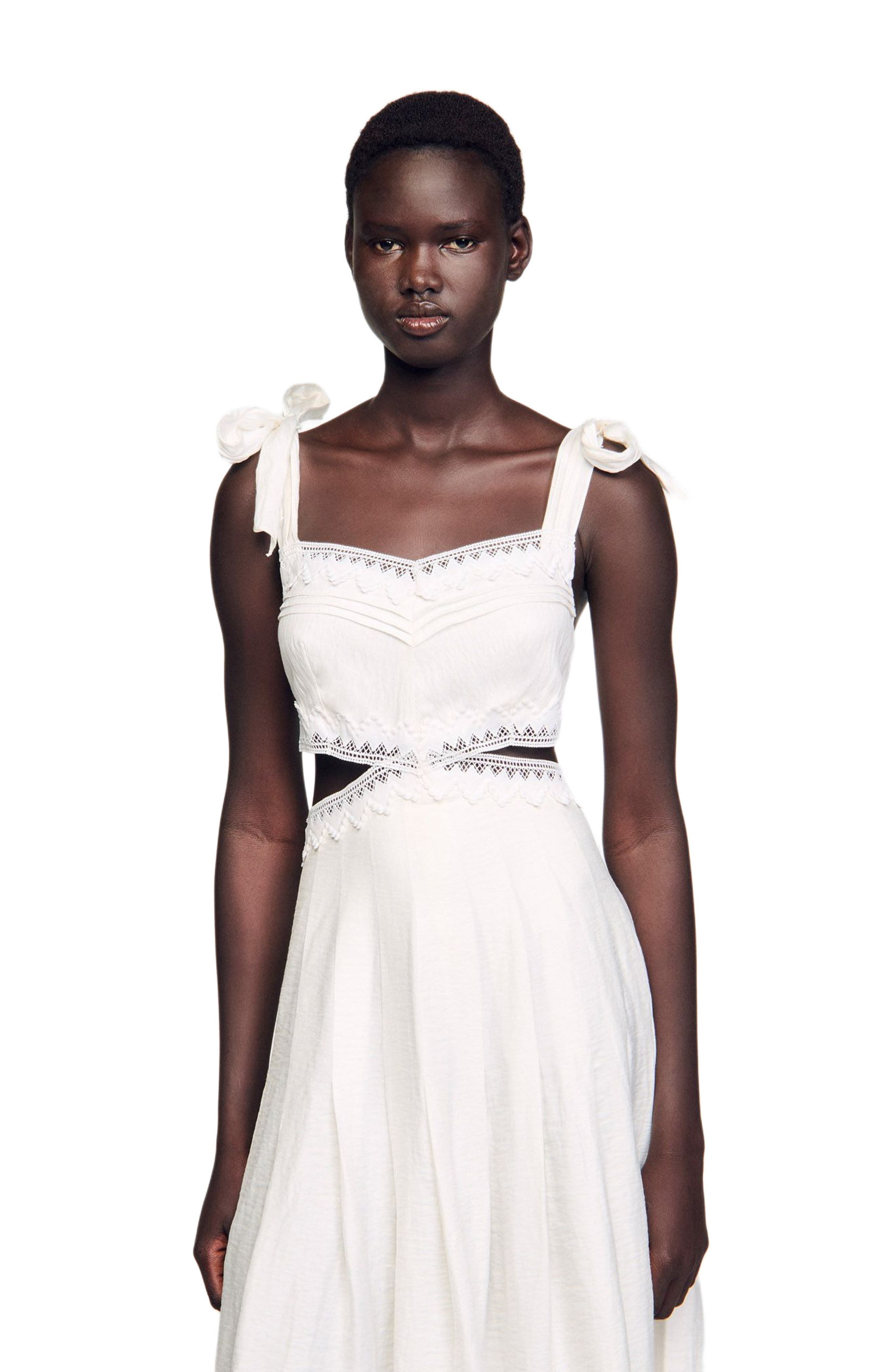 SANDRO Lace trim maxi dress in White at Nordstrom - 4