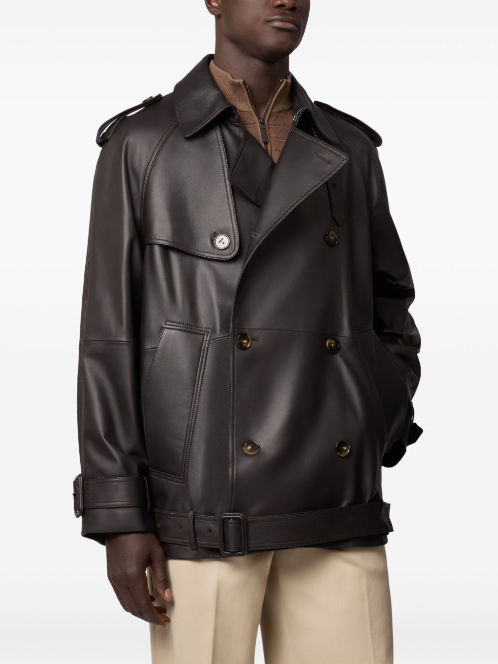 short leather trench coat - 4