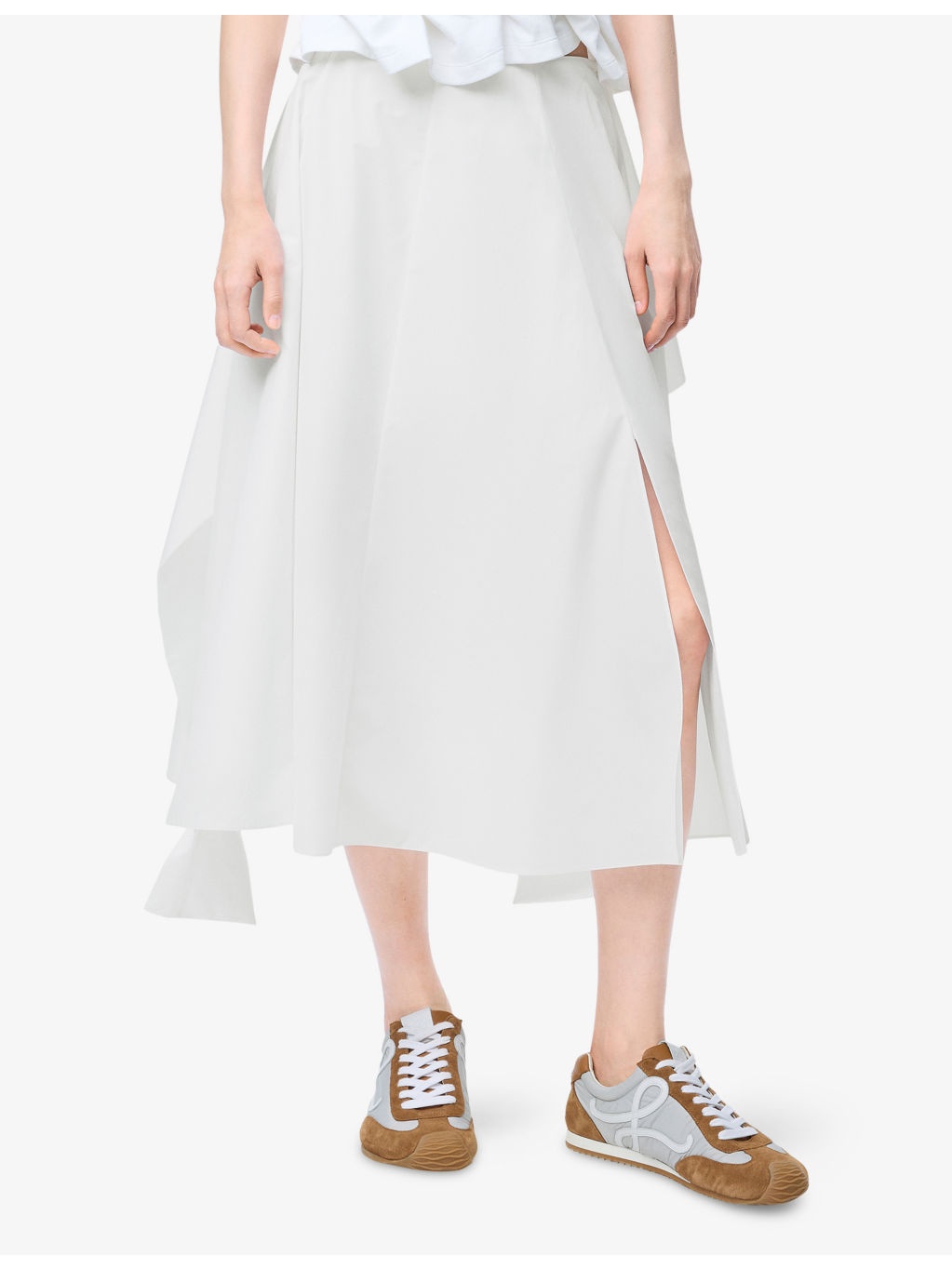 Wrap-Panel Flared Cotton Midi Skirt - 3
