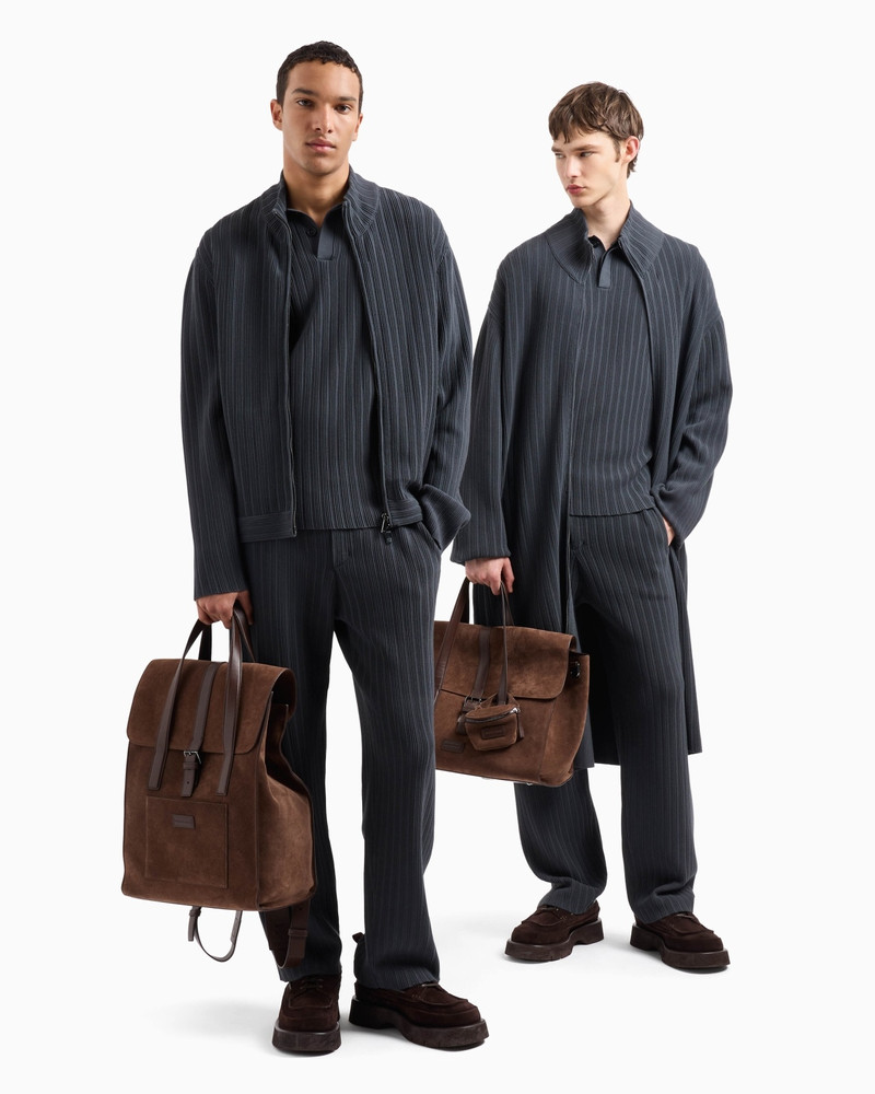 EMPORIO ARMANI ICON VERTICAL OTTOMAN-STITCH VISCOSE POLO-NECK JUMPER outlook