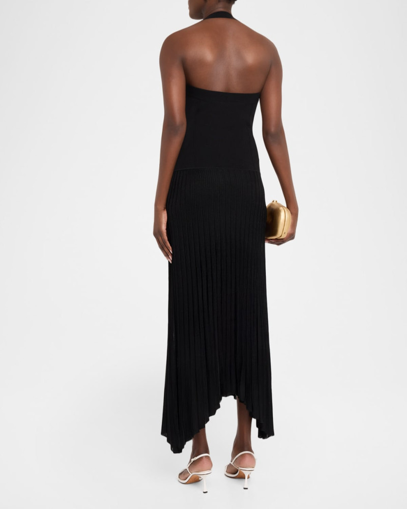 Semi-Sheer Pleated Halter Midi Dress 3