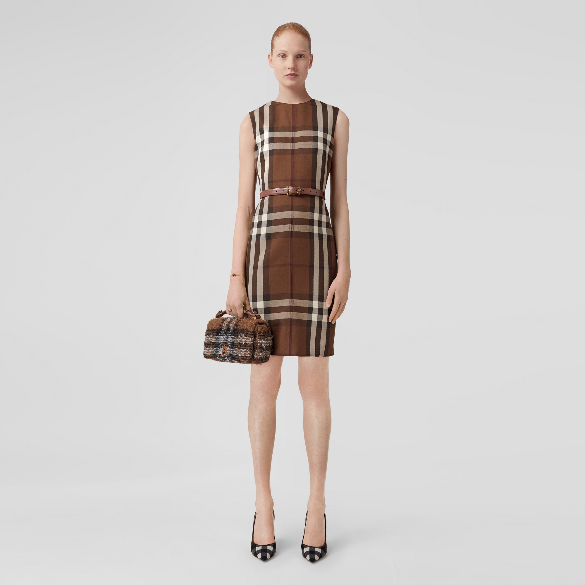 Sleeveless Check Wool Cotton Jacquard Dress - 6