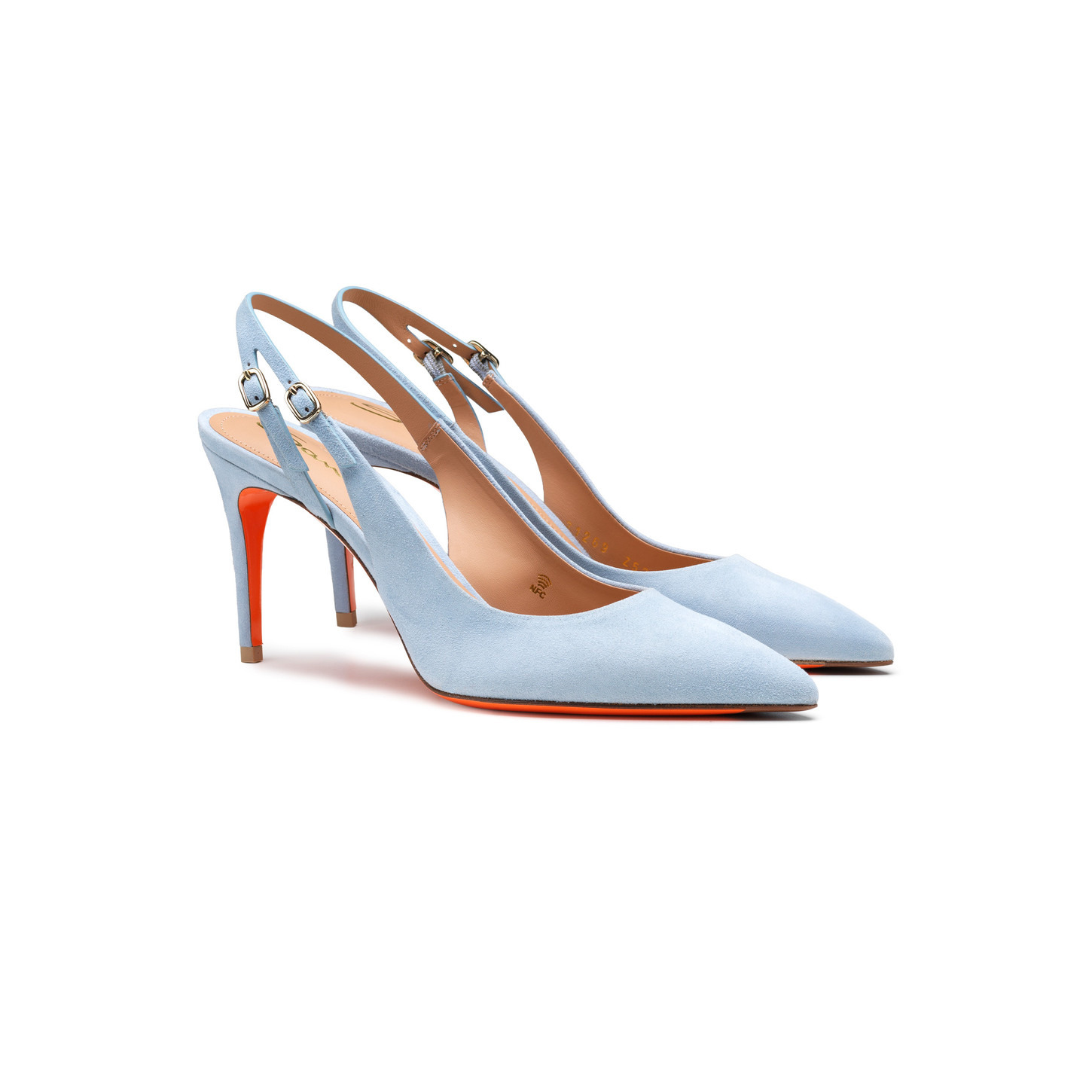 Women's light blue suede high-heel slingback - 2