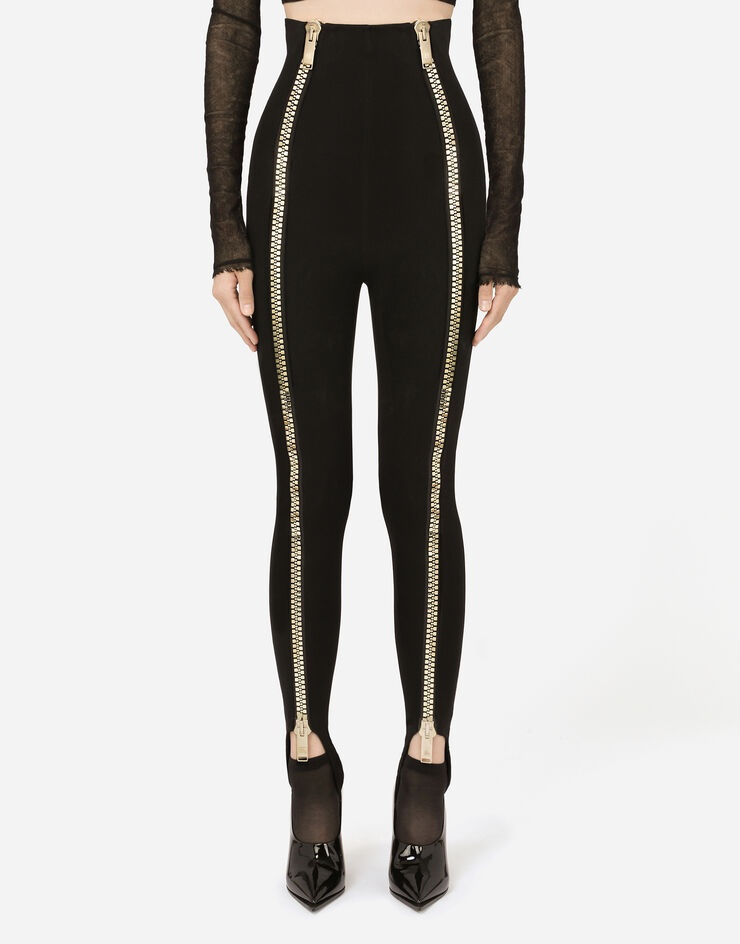 High-waisted leggings with zipper and stirrups - 1