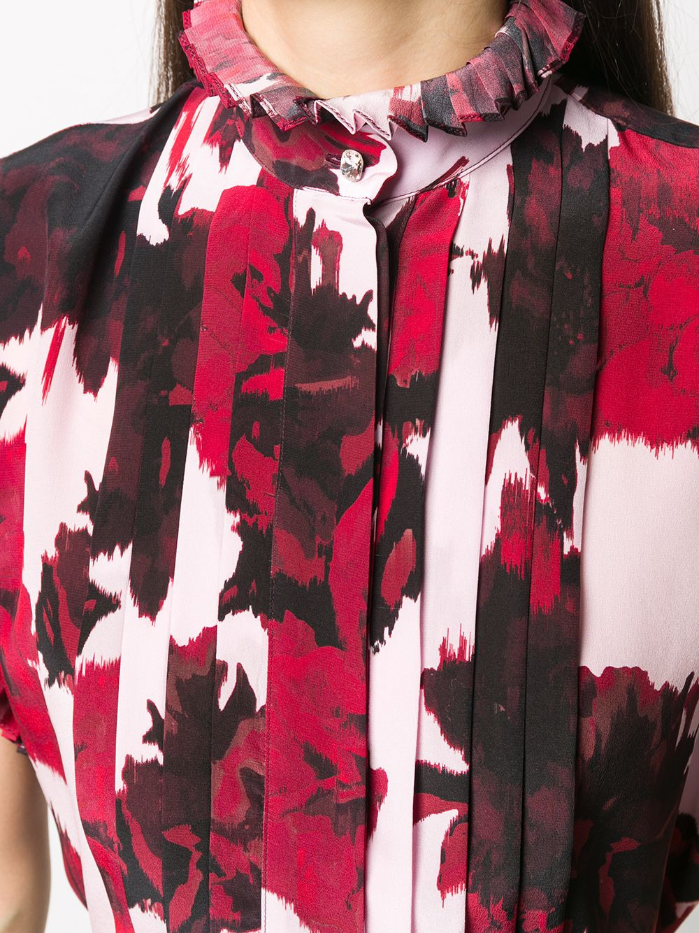 floral print ruffle neck shirt - 5