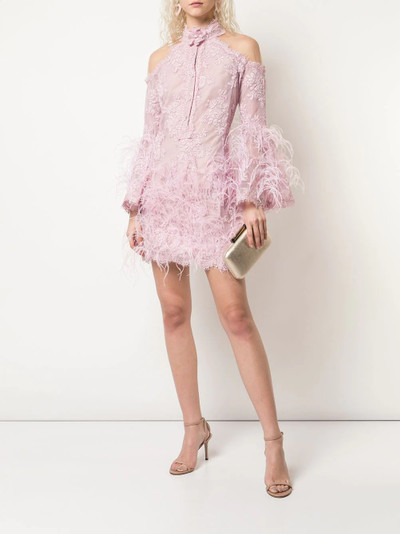 Marchesa feather embellished short dress outlook