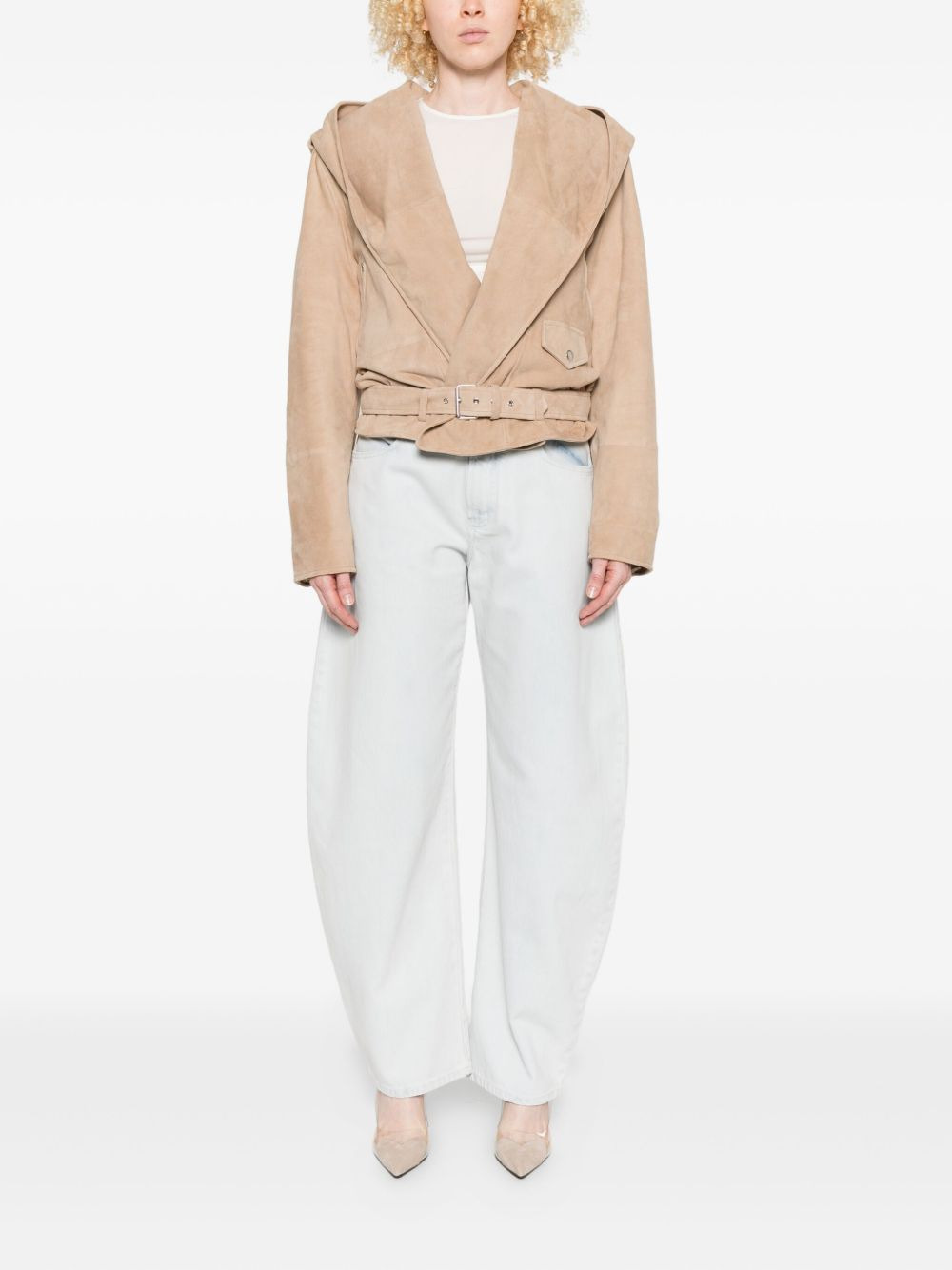 hooded belted suede jacket - 2