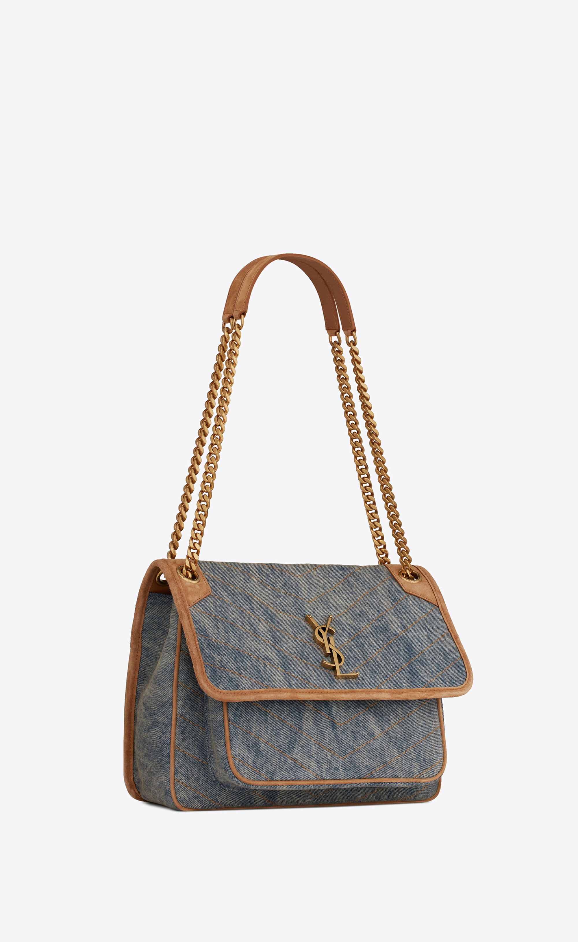 SAINT LAURENT niki medium chain bag in denim and suede SAINT LAURENT niki medium chain bag in denim and suede