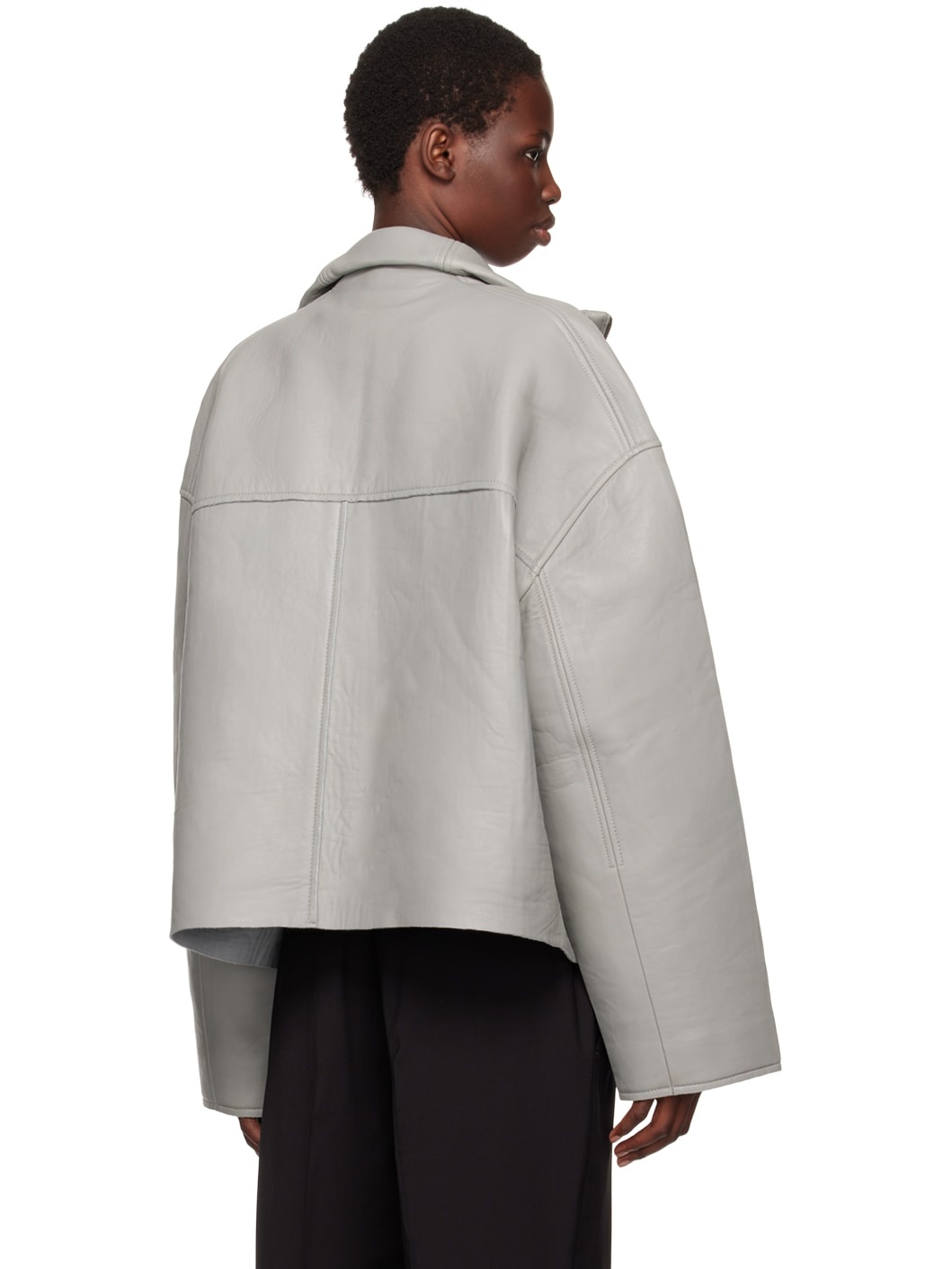Gray Bonded Leather Jacket - 3