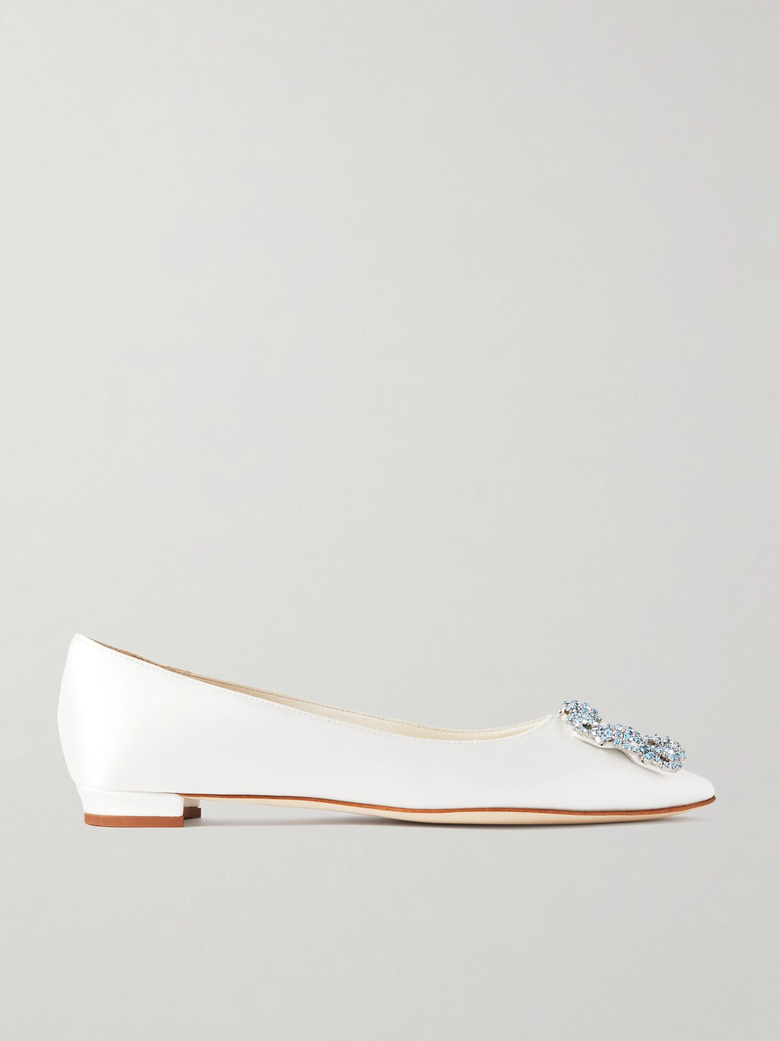 Hangisiflat crystal-embellished satin point-toe flats White - 1
