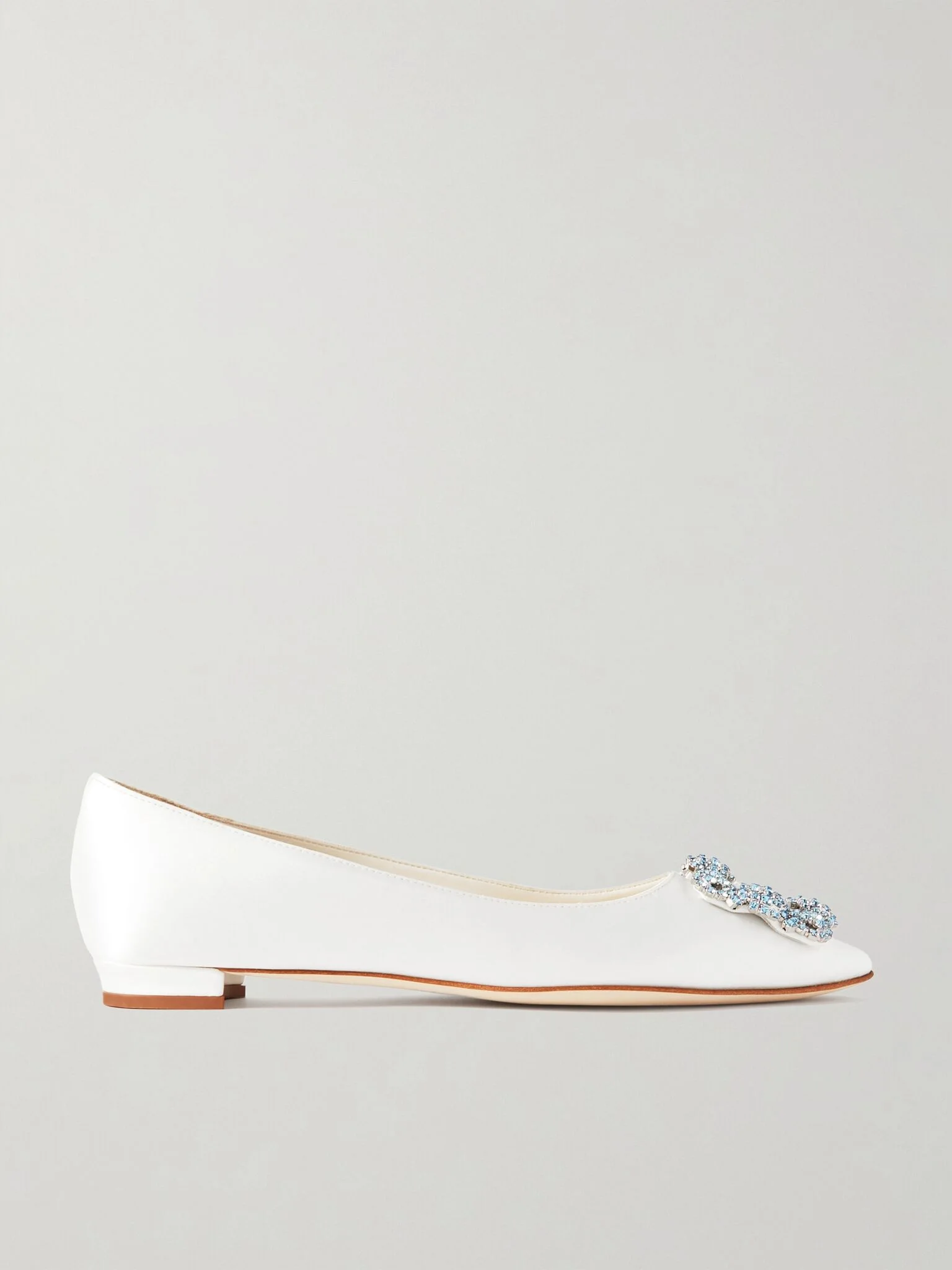 Hangisiflat crystal-embellished satin point-toe flats White - 1