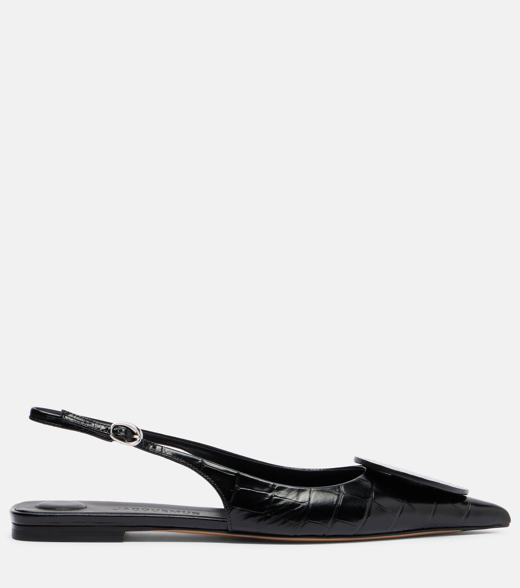 Duelo croc-effect leather slingback flats - 4