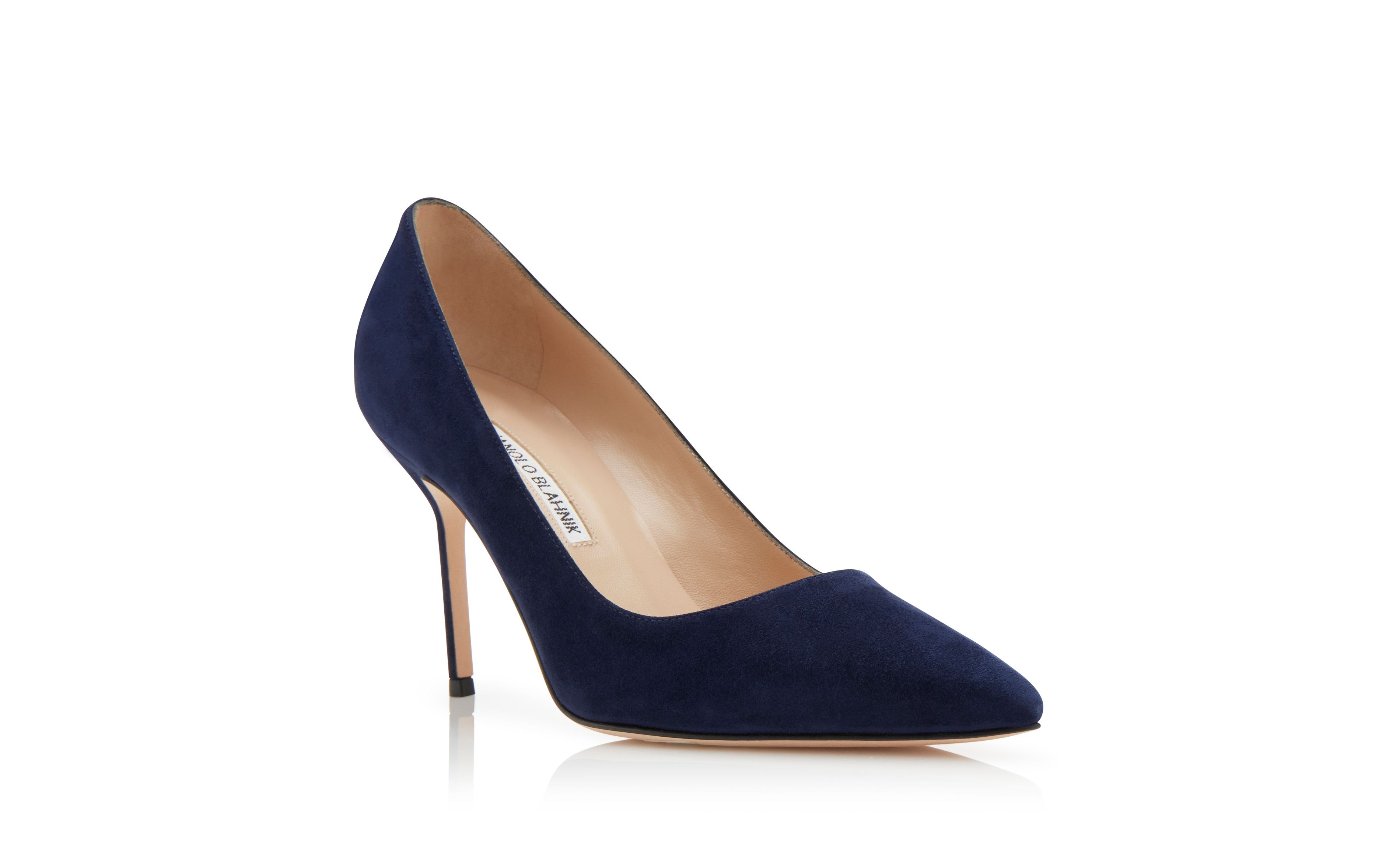 Navy Blue Suede Pointed Toe Pumps - 3