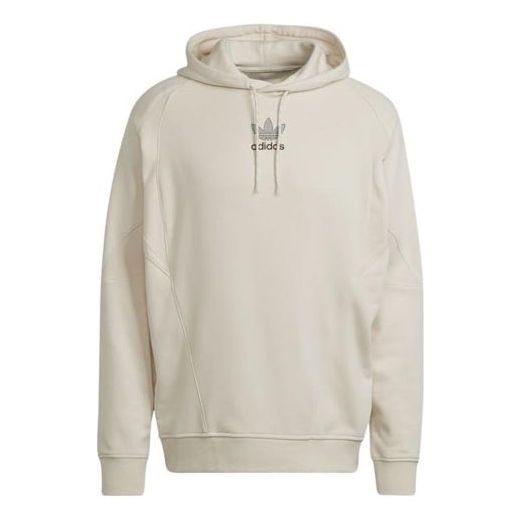 Men's adidas originals Solid Color Chest Logo Printing Pullover Hooded Long Sleeves Beige HF5677 - 1