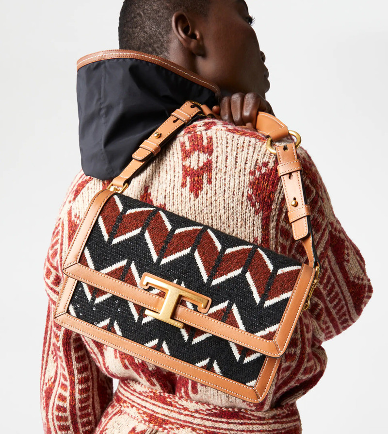 Tod's TIMELESS SHOULDER BAG IN BOUCLÉ FABRIC AND LEATHER MINI - BROWN, BLACK, BURGUNDY outlook