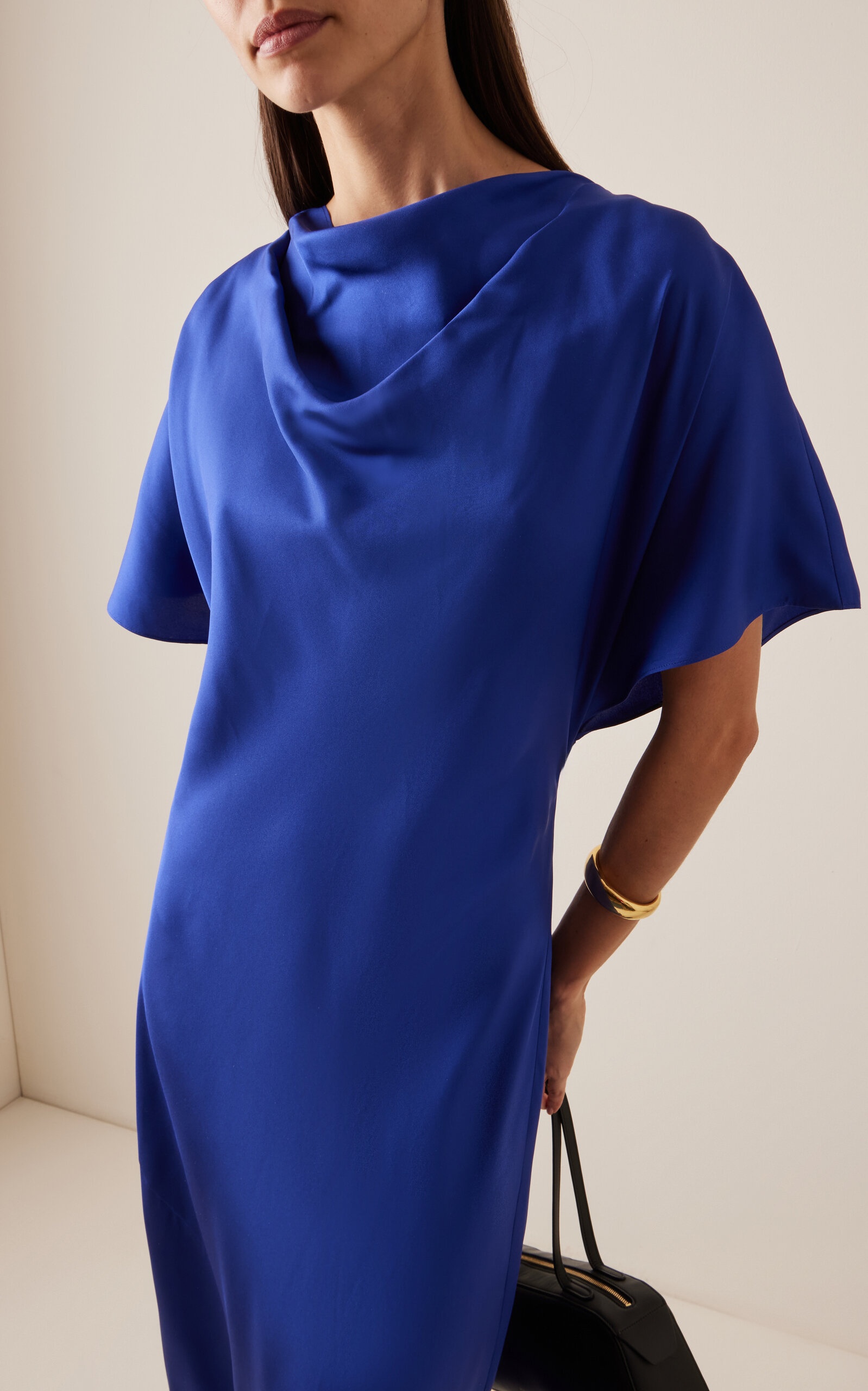 Draped Silk Dress blue - 3