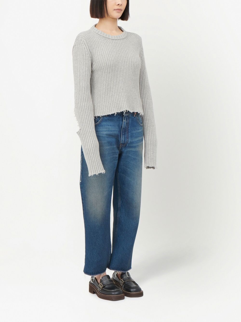 ripped-detail ribbed jumper - 3
