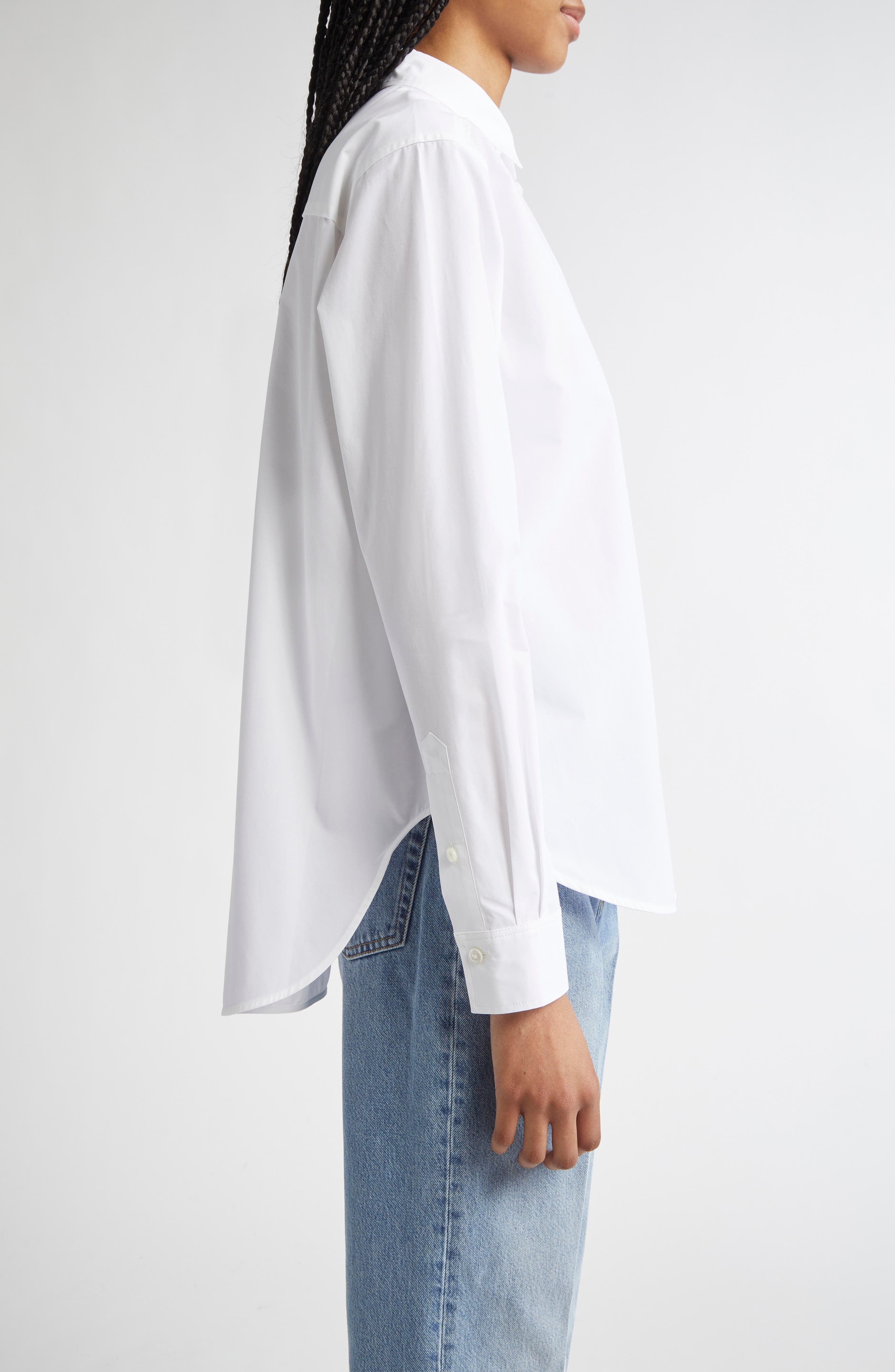 TOTEME Signature Organic Cotton Poplin Button-Up Shirt in White at Nordstrom - 3