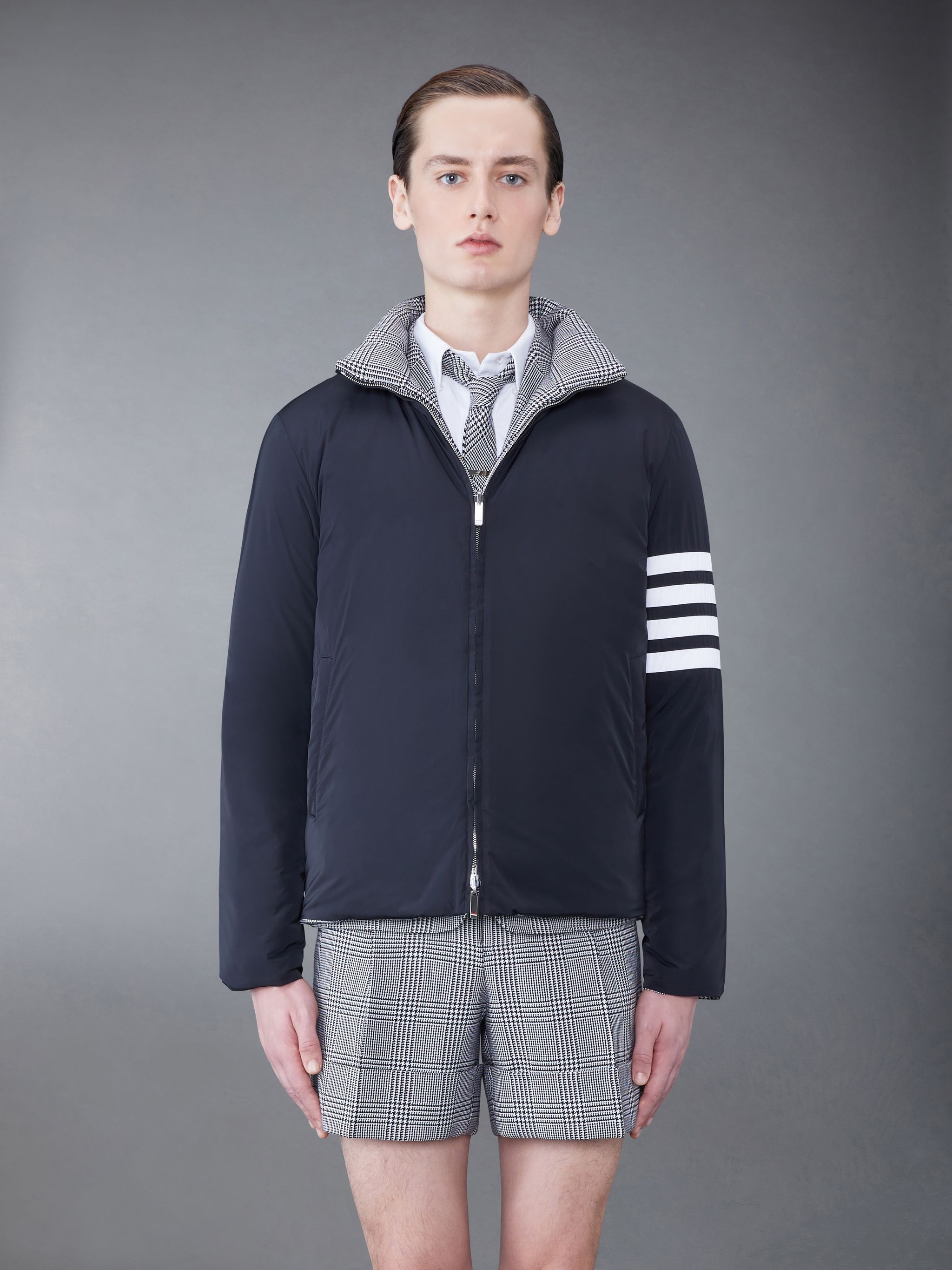 Prince of Wales Heavy Suiting 4-Bar Reversible Funnel Neck Jacket - 5