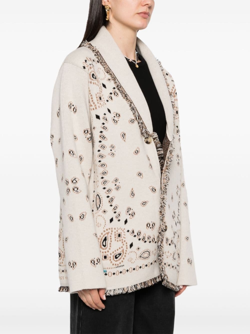 Bandana-jacquard frayed-edge cardigan - 3