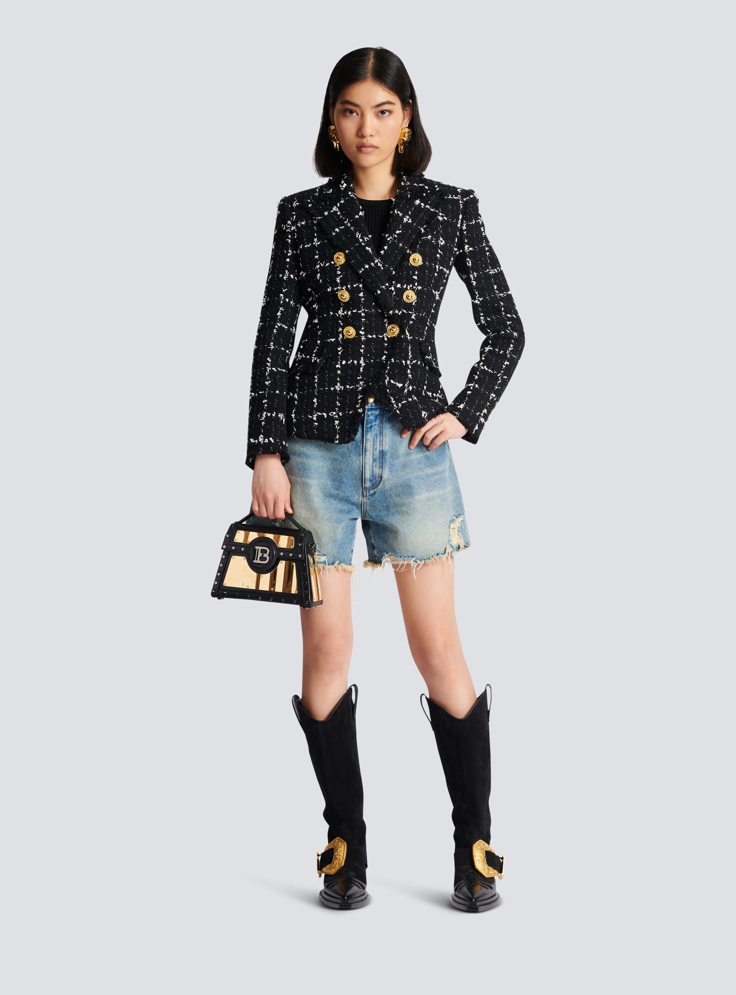 Check tweed 6-button jacket - 2