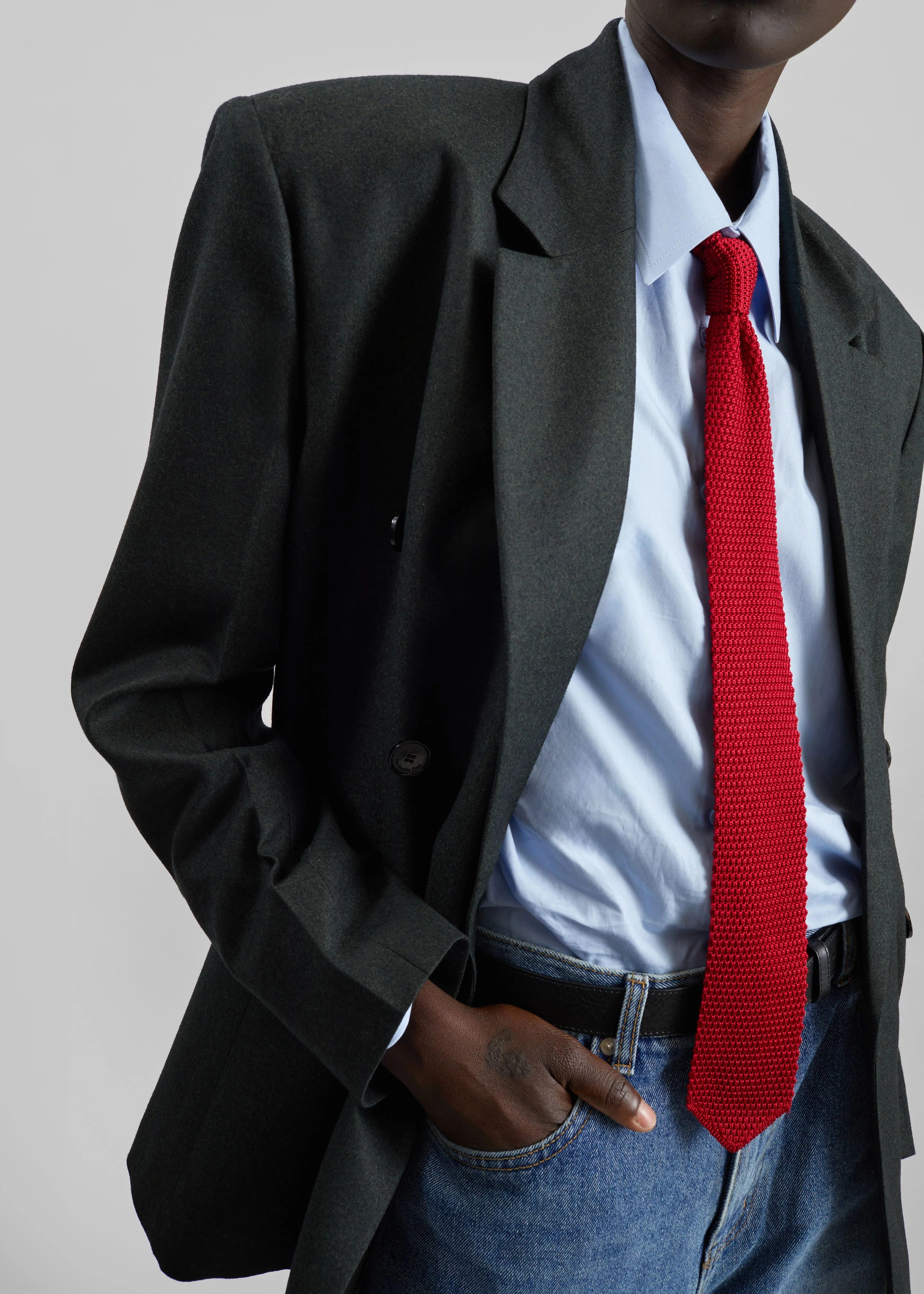 Zira Knitted Silk Tie - Red - 1