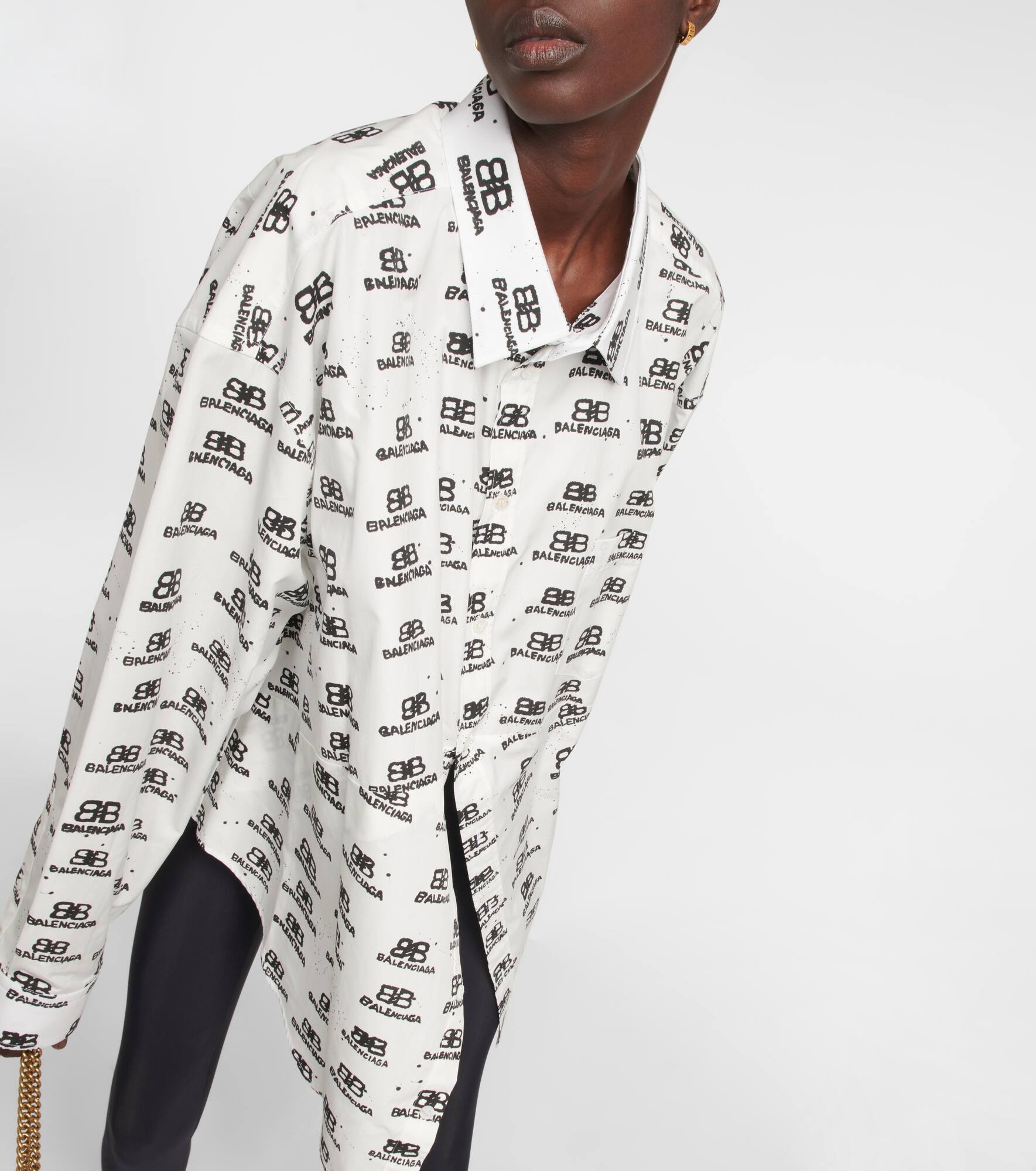 BALENCIAGA Hand-drawn BB cotton poplin swing shirt mytheresa