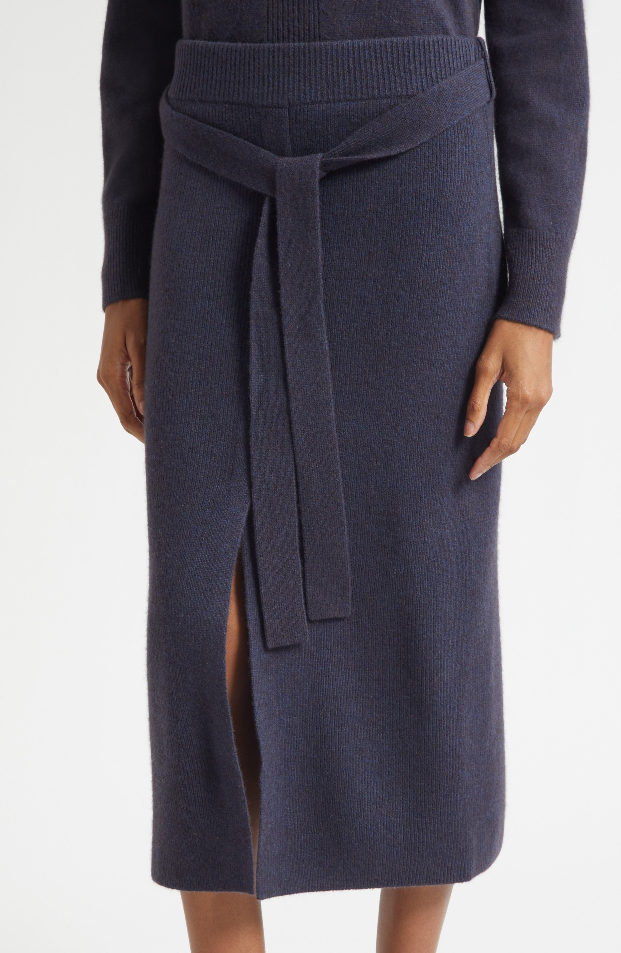 Emporio Armani Tie Waist Wool Midi Skirt in Solid Medium Blue at Nordstrom - 5