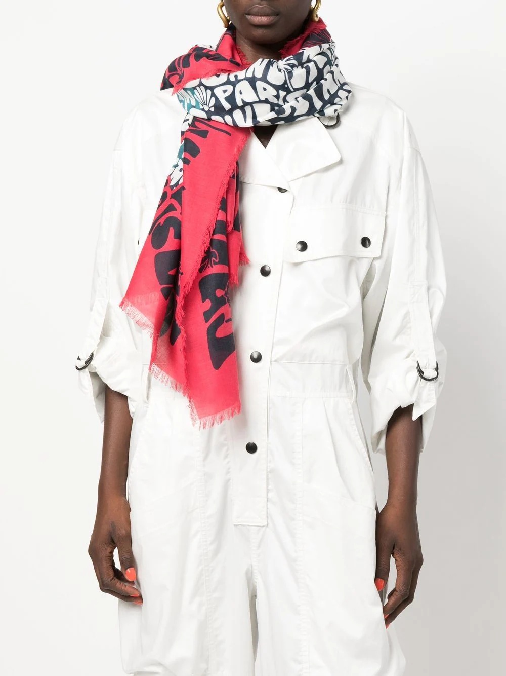 logo-print frayed scarf - 2