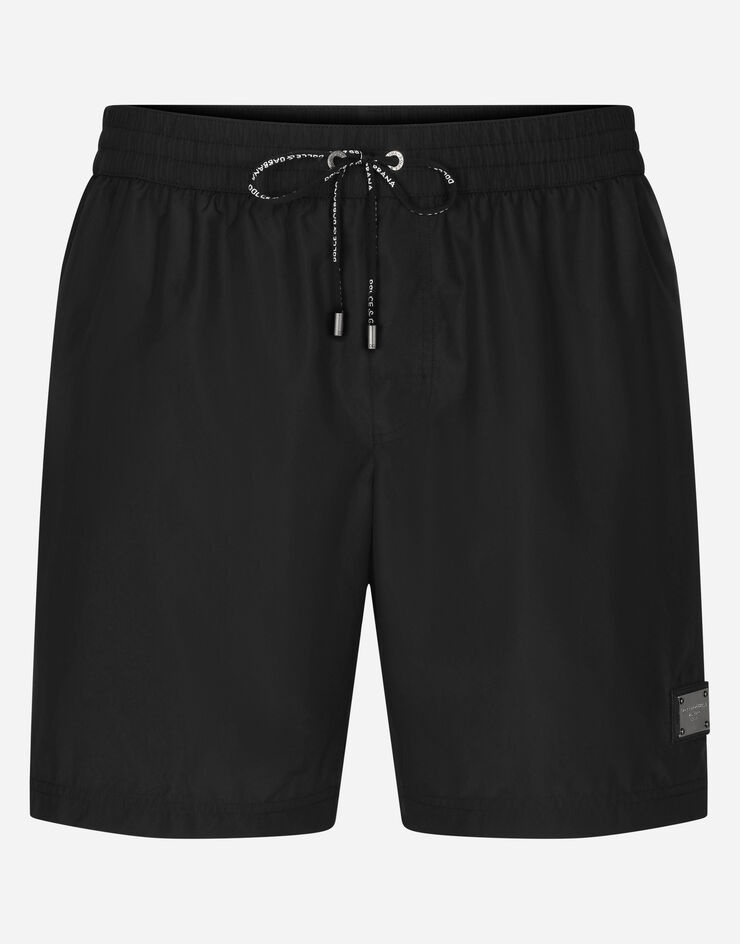 Mid-length swim trunks with branded plate - 1