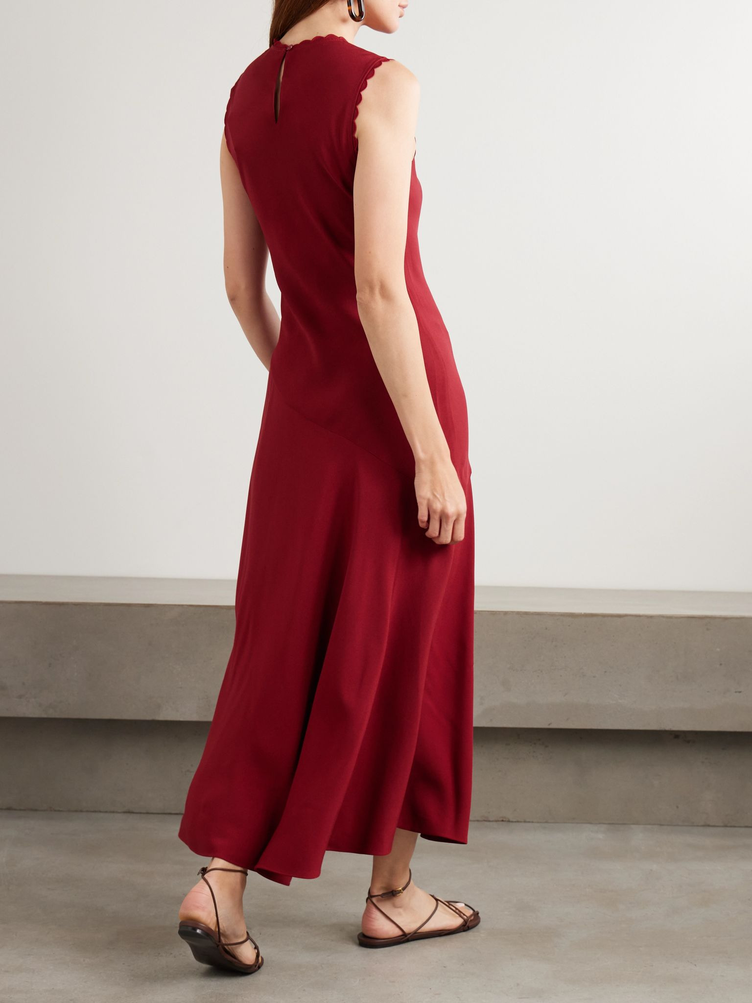 Clea scalloped satin-crepe midi dress Red - 3