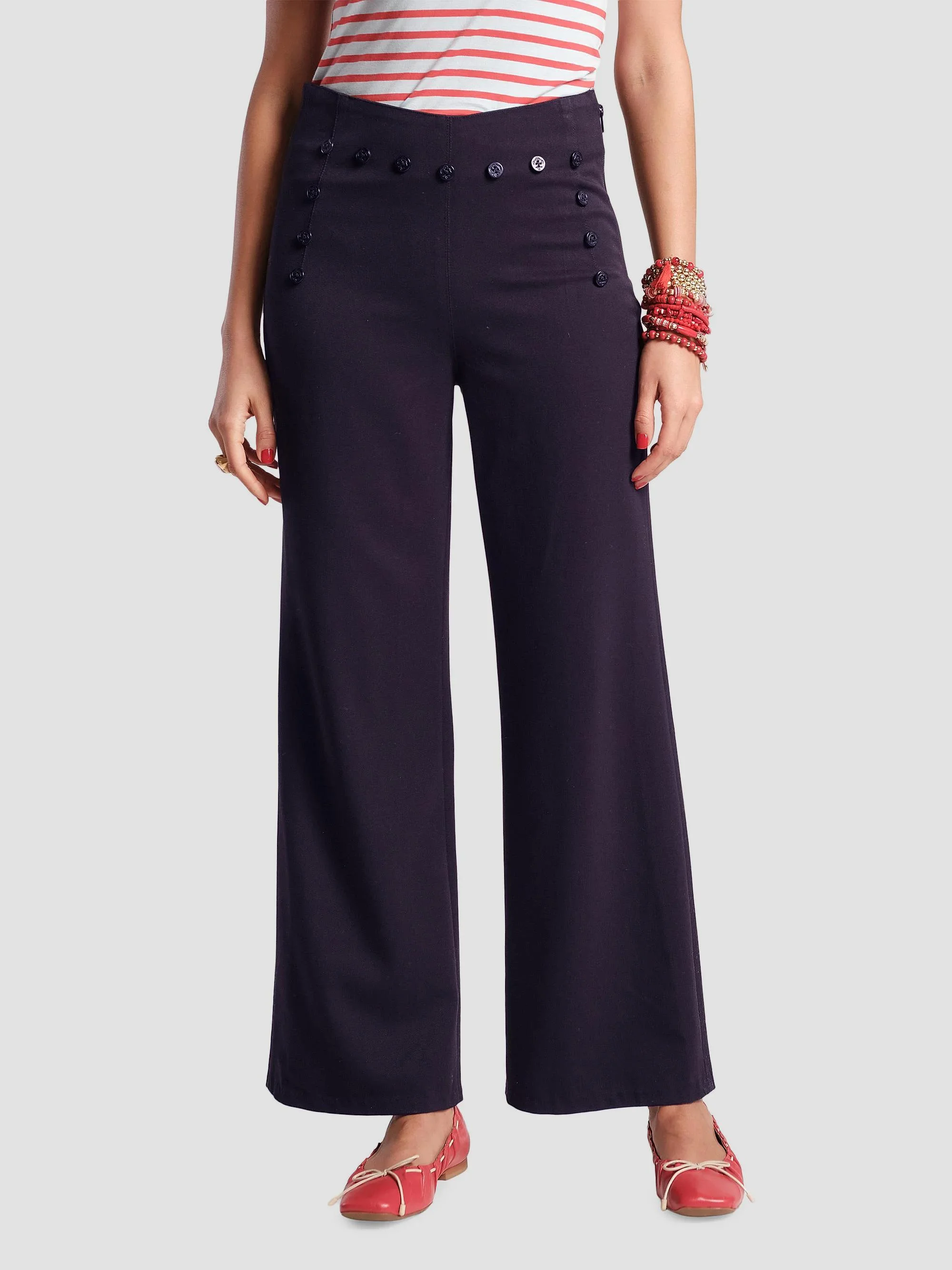 Women's Sailor Lace-Up Back Pants - Navy - 1