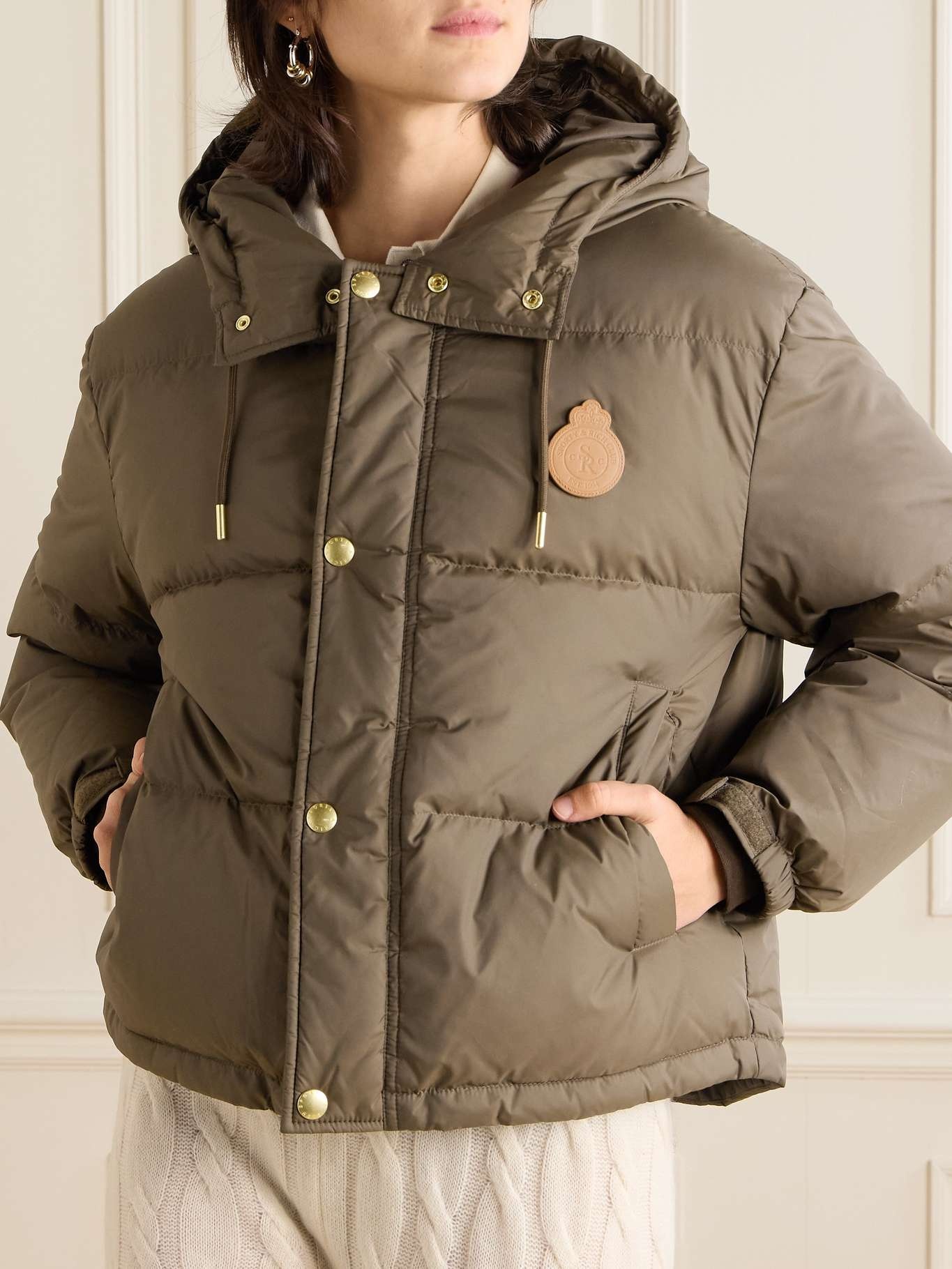 Equestrian Drop logo-appliquéd quilted shell hooded down jacket Brown - 3