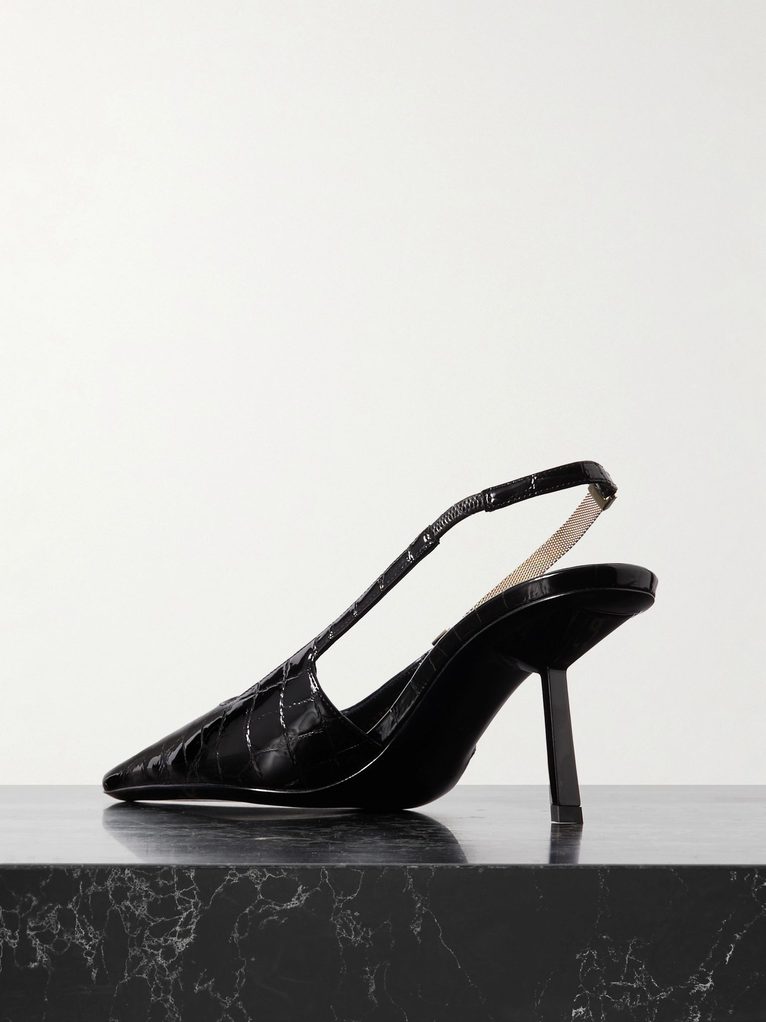 Blake embellished croc-effect leather slingback pumps Black - 3