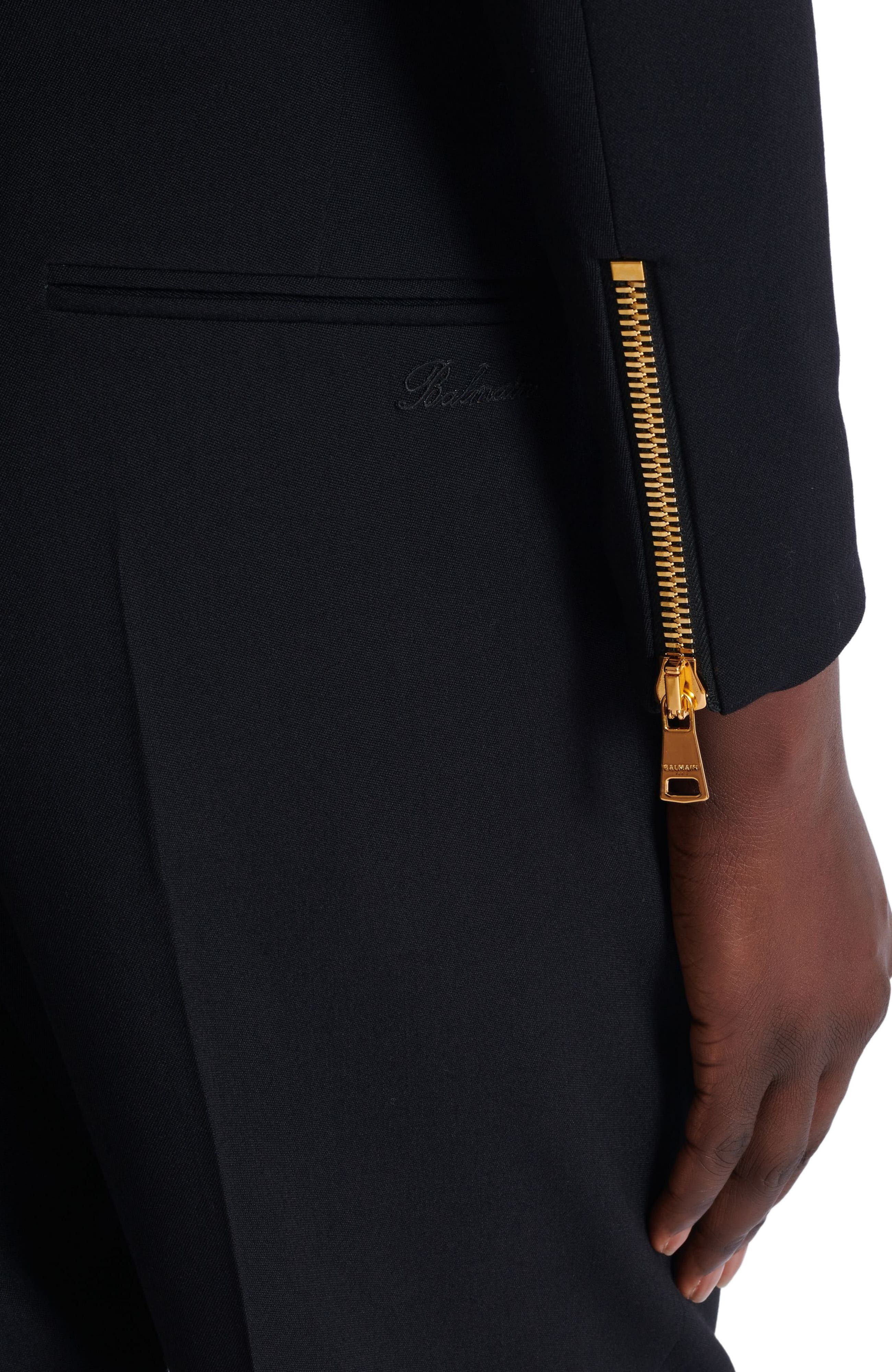 Balmain Cropped Jacket In Grain De Poudre Wool in Black at Nordstrom - 8