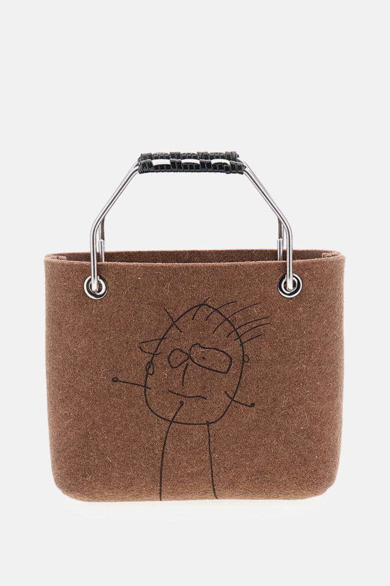 Mini shopping bag in wool with metal handle Pili and white 3