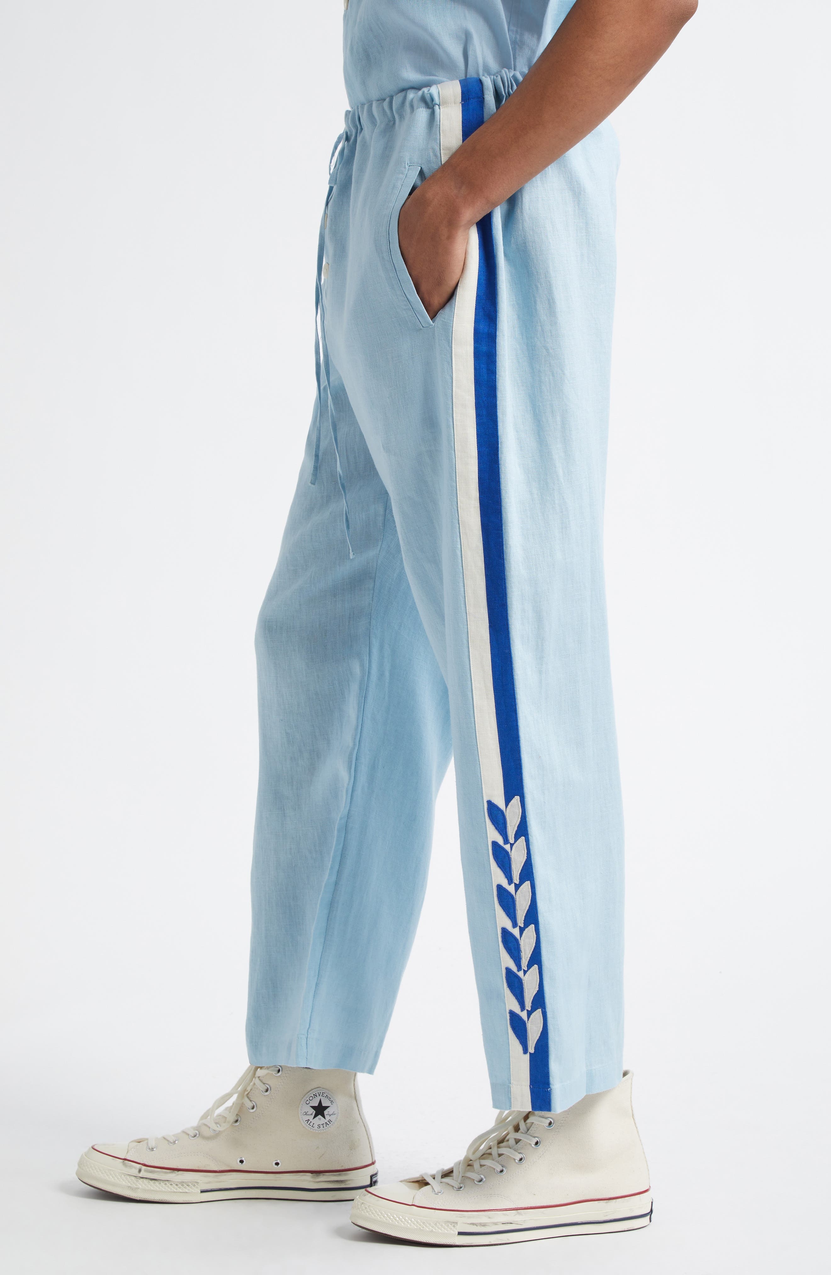 Bode Seedling Stripe Pajama Pants in White/Blue at Nordstrom - 4