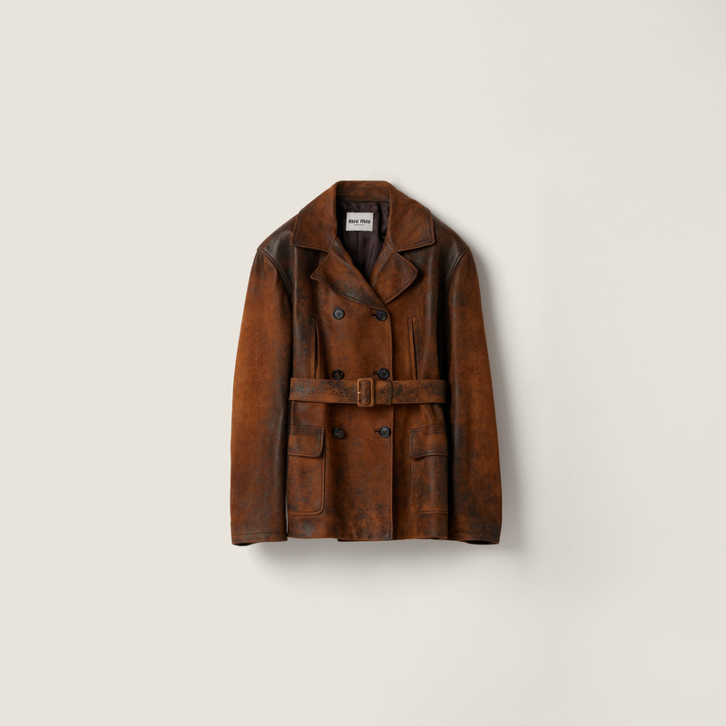 Double-breasted waxed suede caban jacket 1