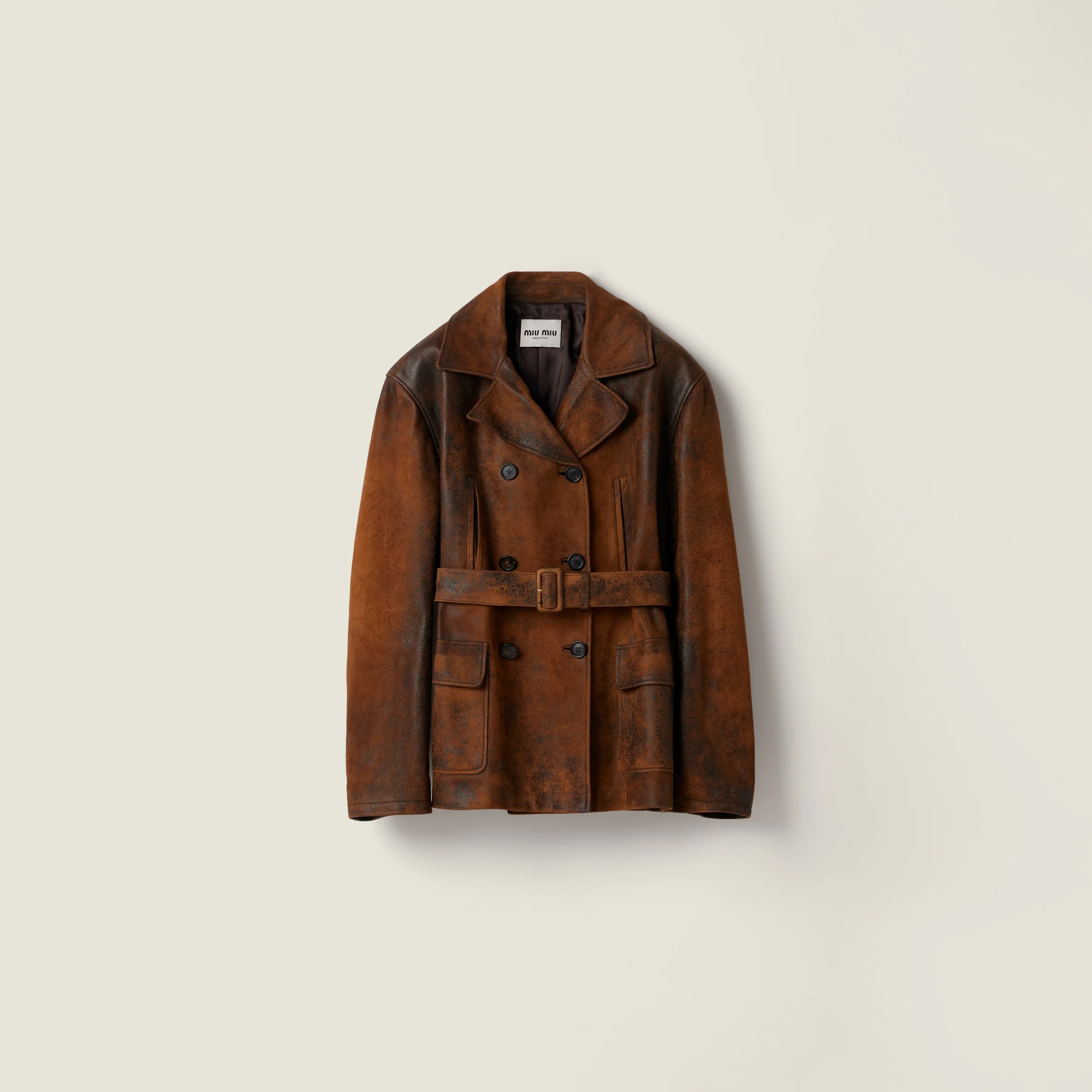 Double-breasted waxed suede caban jacket - 1
