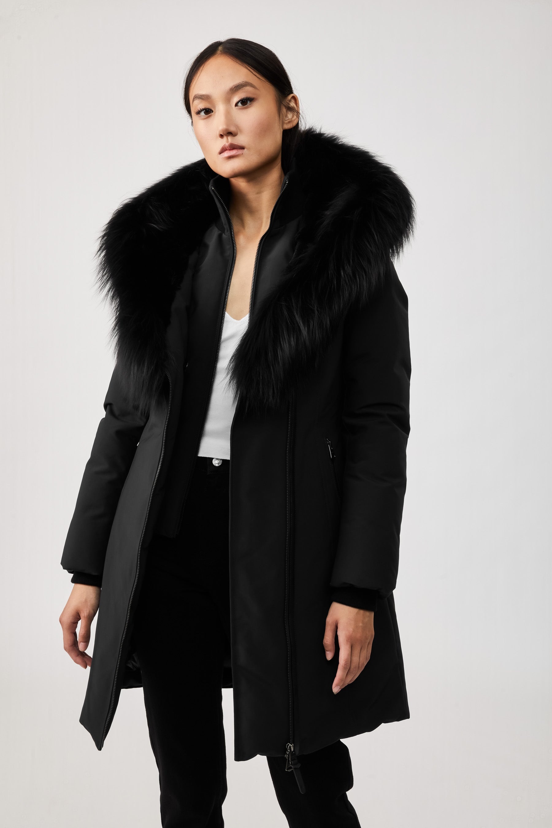 TRISH down coat with silverfox fur trimmed collar & hood - 3