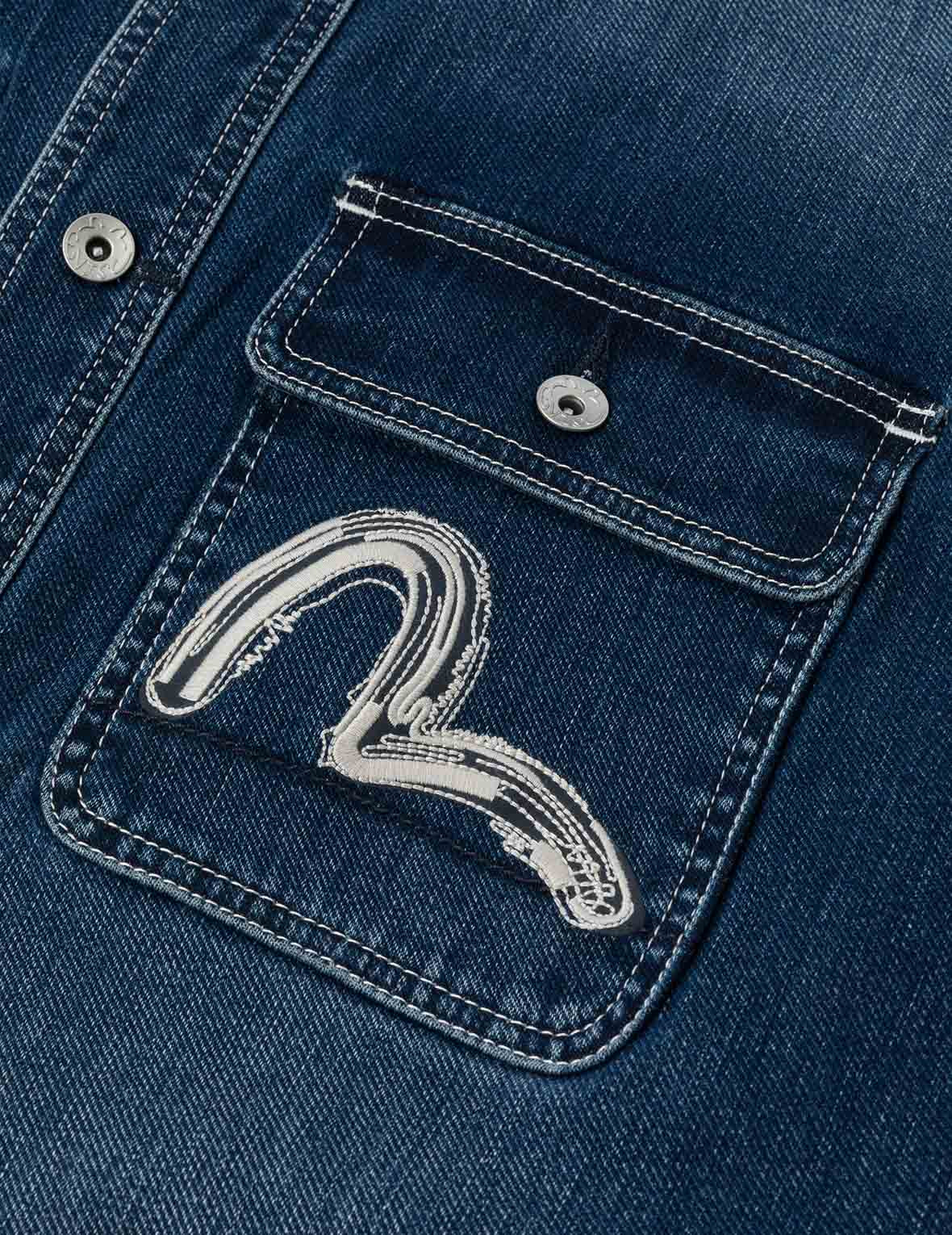 Washed Seagull Embroidery Regular Fit Denim Shirt - 3