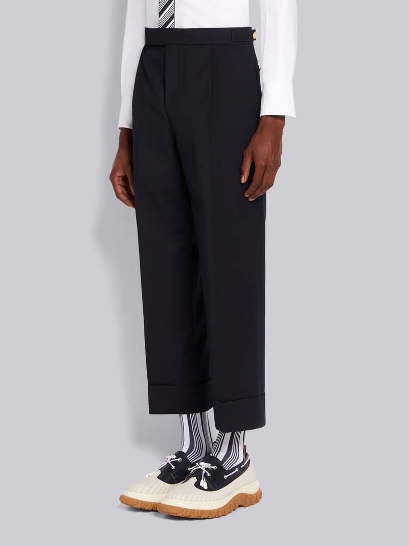 Thom Browne Navy Wool Pique Suiting Single Pleat Trouser outlook